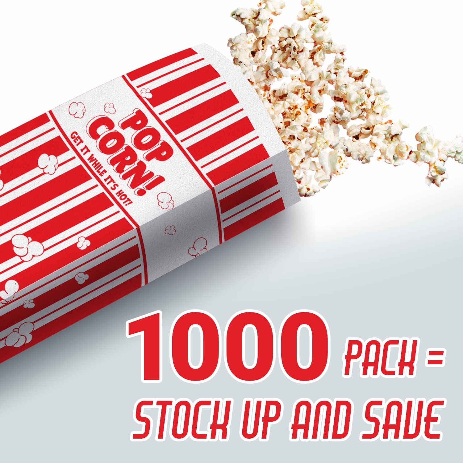 Popcorn Bags Coated for Leak/Tear Resistance. Single Serving 1oz Paper Sleeves in Nostalgic Red/White Design. Great Movie Theme Party Supplies or for Old Fashioned Carnivals & Fundraisers! (1000) 5