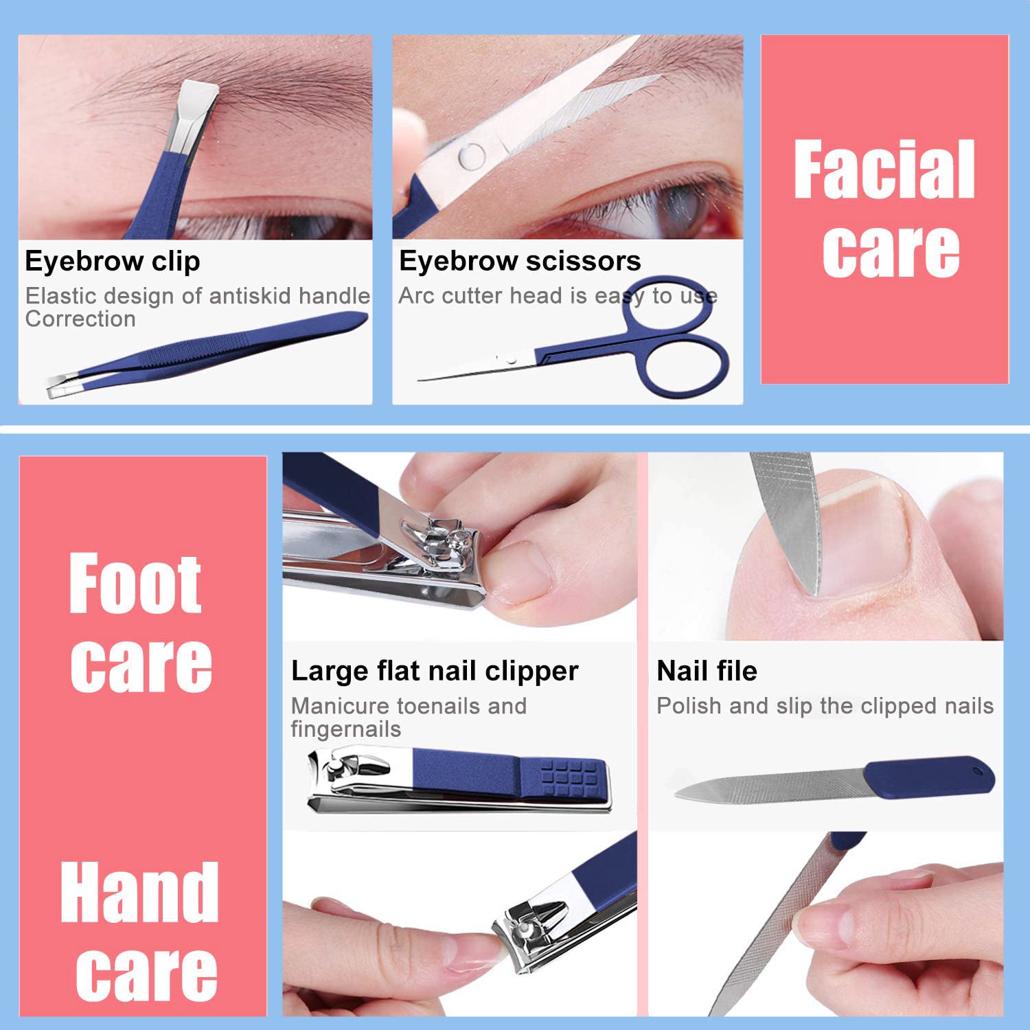 Nail Clipper Set Manicure Set Men Aceoce Travel Manicure Grooming Kit Gift for Men Lovers Parents Mini 4PCS Personal Nail Care Tools (Blue) 4