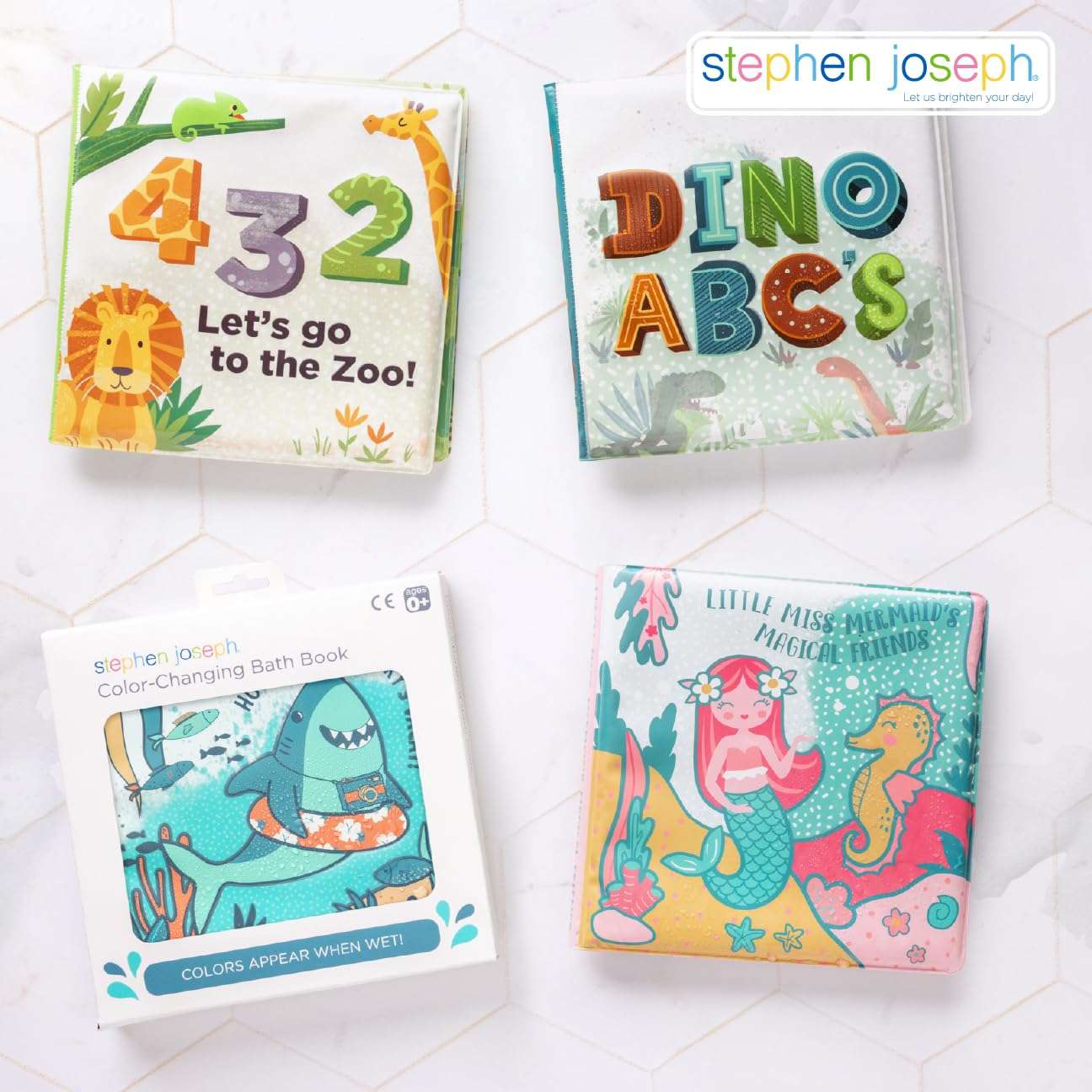 Stephen Joseph, Floating Color Changing Bathtime Book, Toddler Bath Toys, Zoo 6