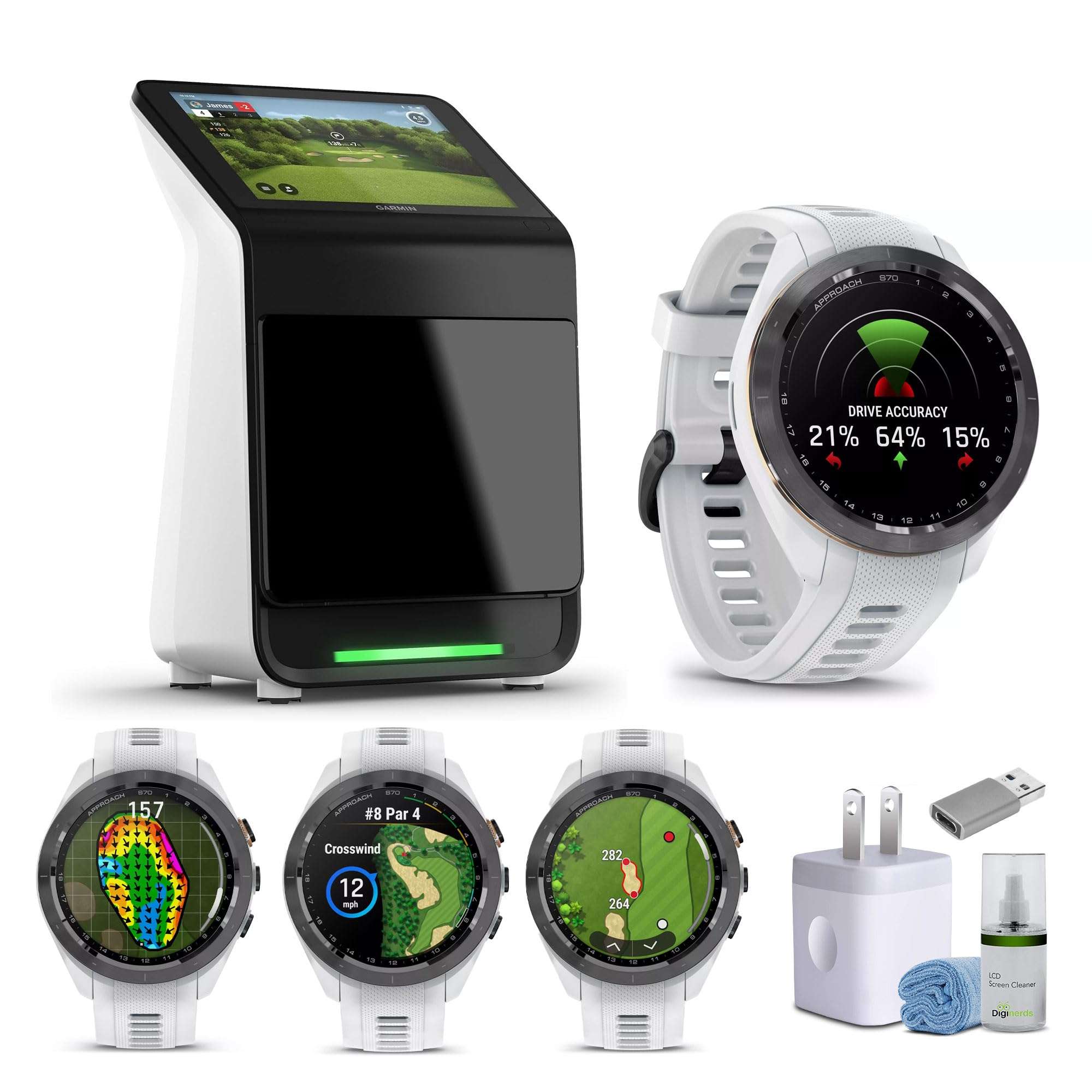 Garmin Approach R50 Premium Golf Launch Monitor and Simulators with Carrying Case, Advanced Ball and Club Metrics + Garmin Approach S70 Premium GPS Golf WatchS, White (42mm) Bundle 1