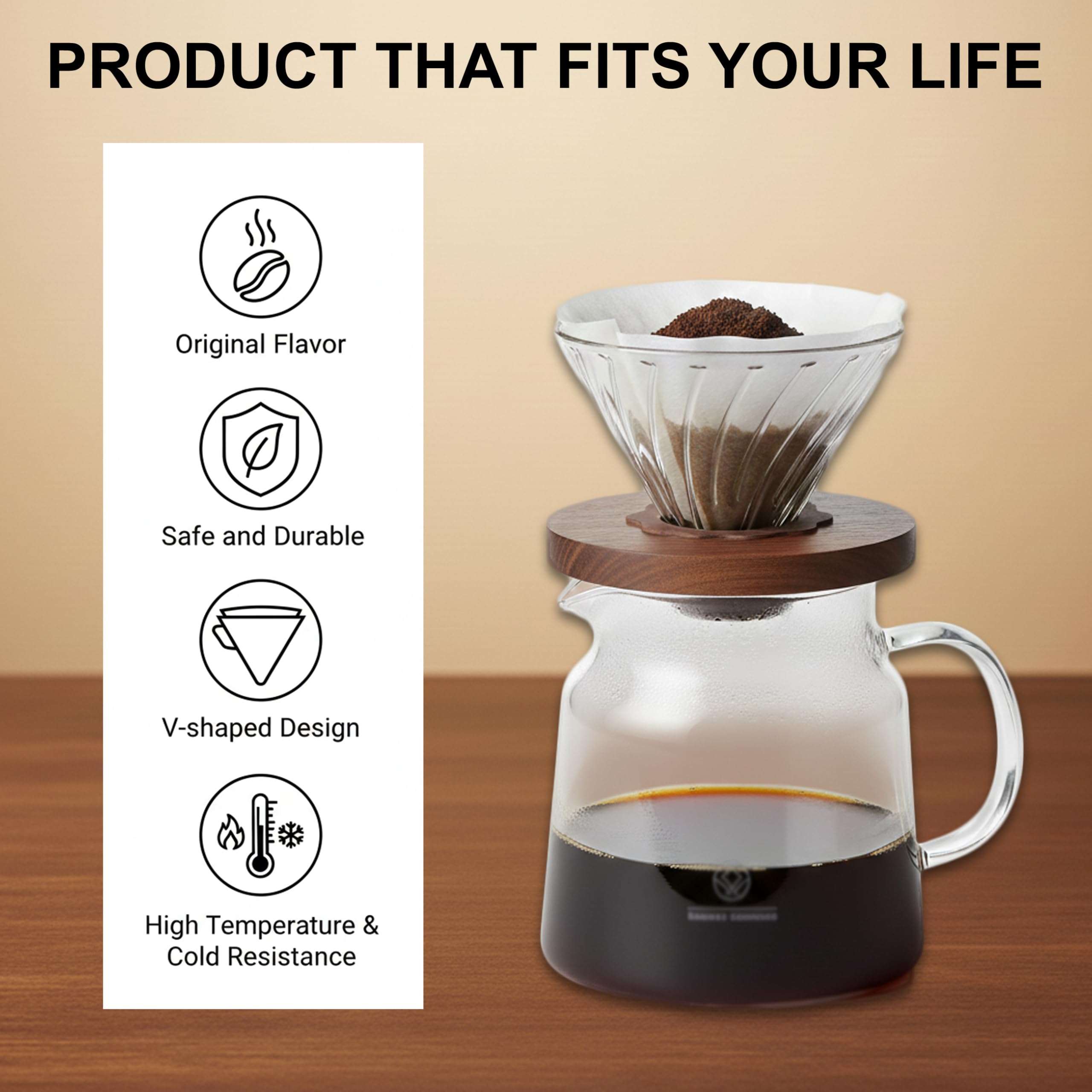 blukup Wooden Stand Pour Over Coffee Maker – Stylish Coffee Dripper with Wooden Holder for Home & Café 5