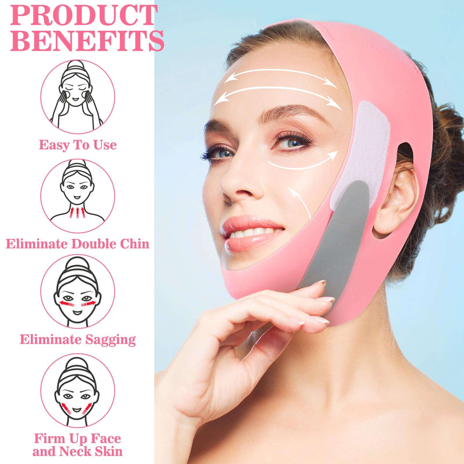 Yuanchu V Line Lifting Mask, Reusable V Line Face Strap V Line Lifting Face Mask Face Lifting Strap Jaw Exerciser Soft Chin Strap for Women(Pink) 4