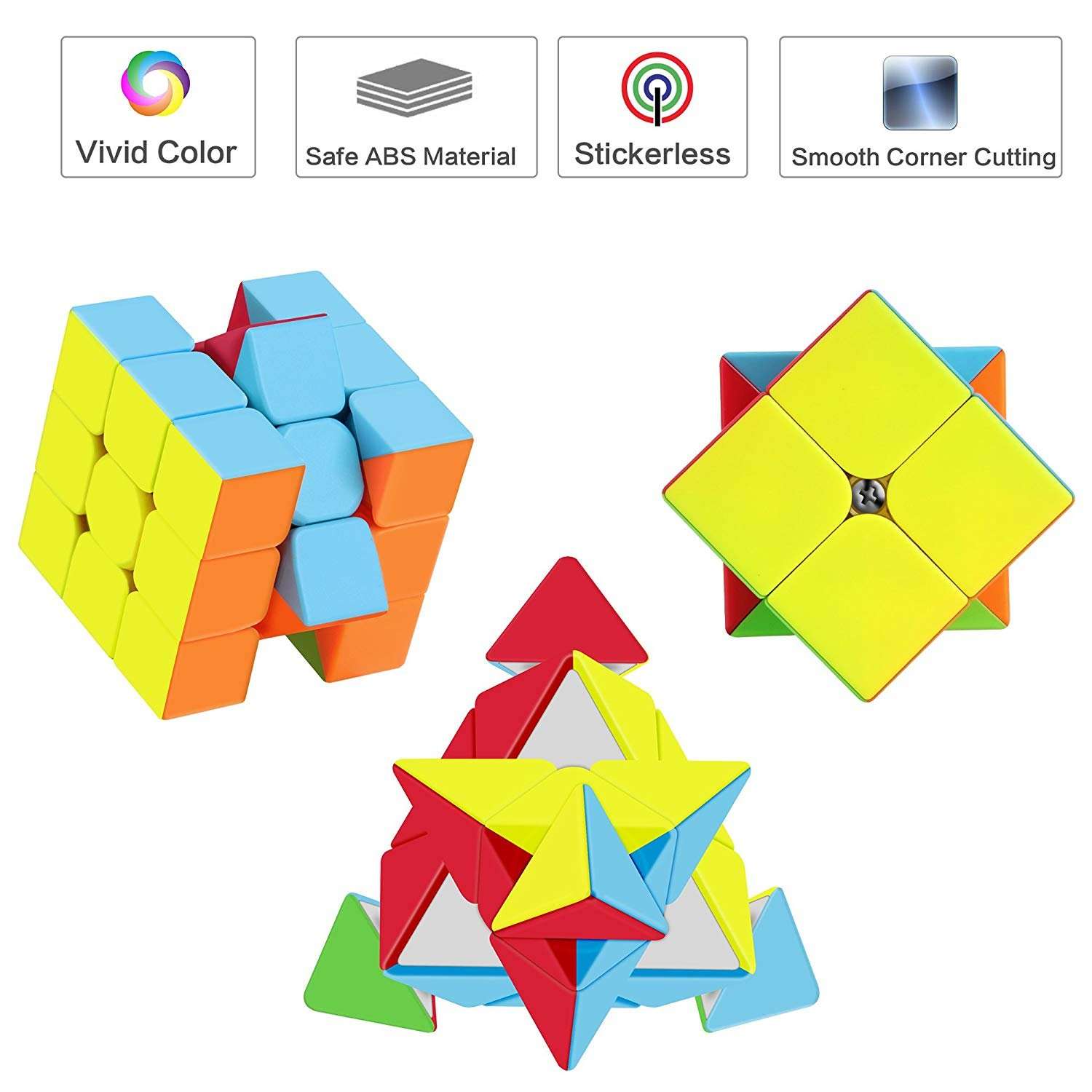 D ETERNAL Cube Combo Set Of 2X2 3X3 And Pyramid Pyraminx Triangle High Speed Stickerless Magic Cube Puzzle, Kids and Professionals 4