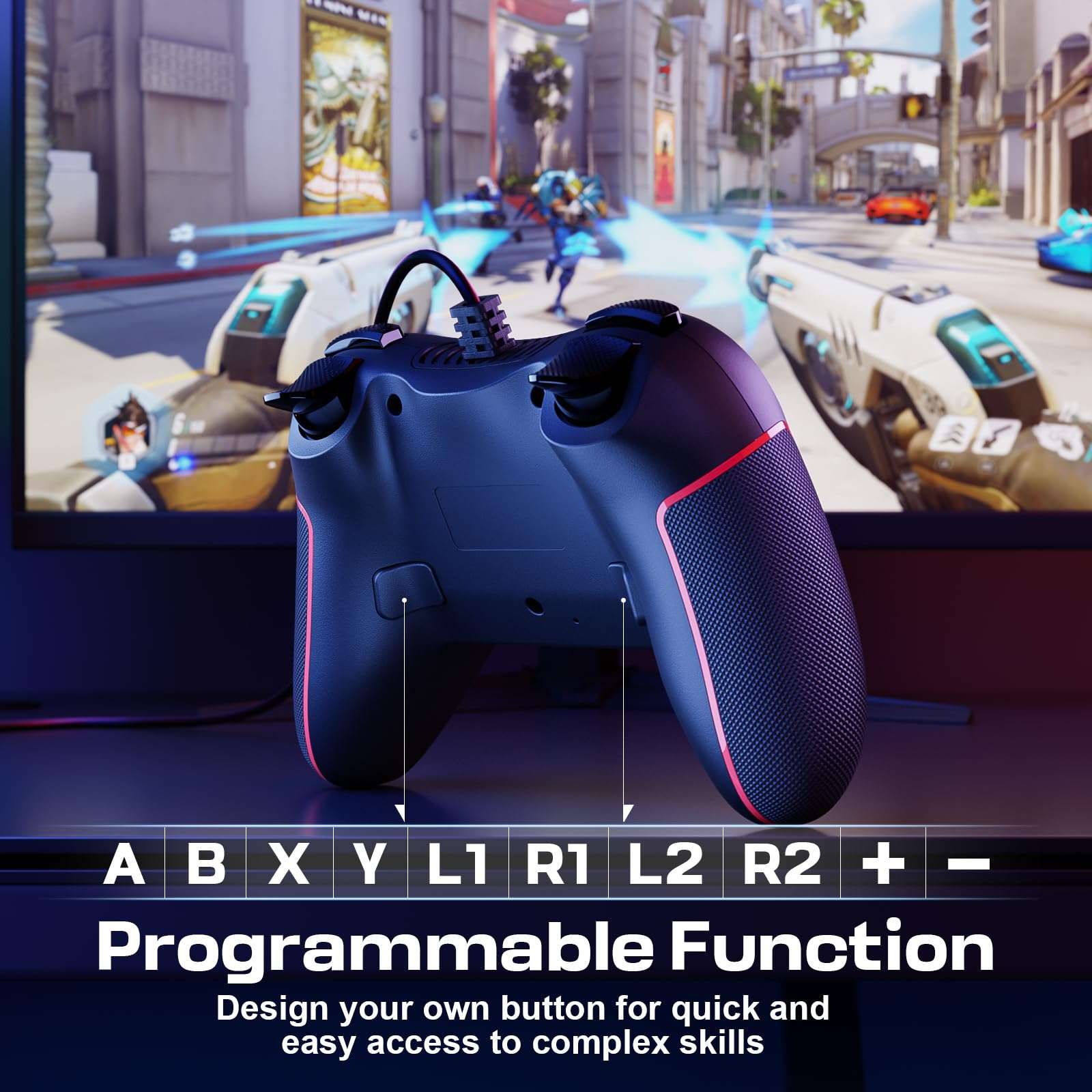 RivalPlay PC Controller with 2-Button Mapping, Wired Controller Compatible for Win(7/8/10/11) Joystick with Adjustable Vibration and 3 Turbo Speeds Plug-and-Play Black 4