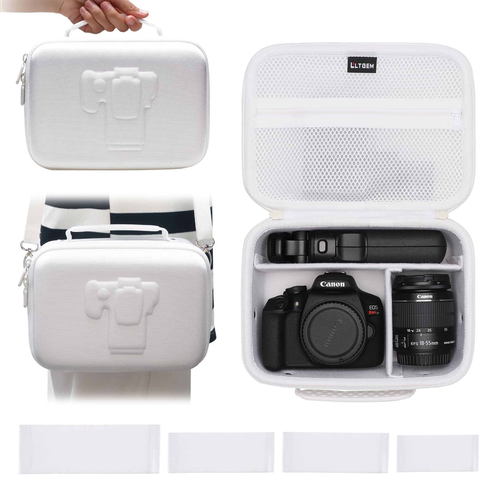 L LTGEM Camera Case Compatible with Canon EOS Rebel T7 / R100 / R50 / R5 / R6 Mark II / R7 / R8 / 90D / 5D Mark IV, Sony, Nikon DSLR Camera, Lens, Tripod, Pink & White 4