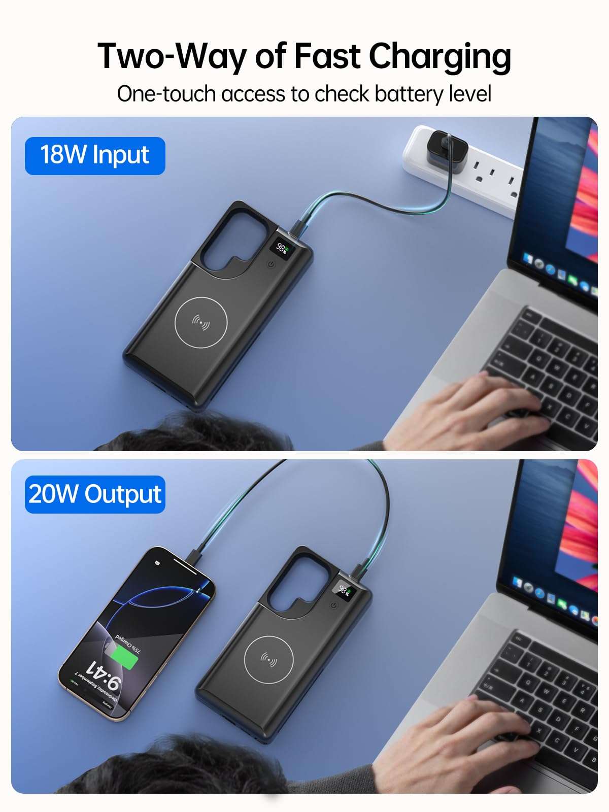 NEWDERY for Samsung Galaxy S25 Ultra Battery Case 6.9",10000mAh Portable Power Bank with LED Display, Qi Wireless Charger & 20W USB C Fast Charging, Sync-Data Supported Black 5