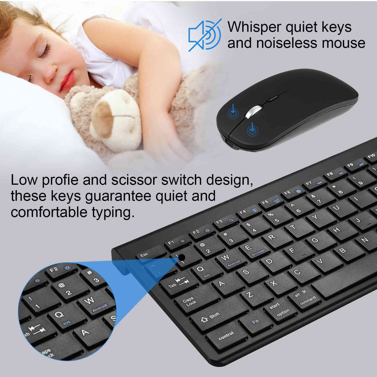 UrbanX Plug and Play Compact Rechargeable Wireless Bluetooth Full Size Keyboard and Mouse Combo for iPad Pro 12.9 (2022) Supports Windows, macOS, iPadOS, Android, PC, Mac, Laptop, Tablet -Black 5