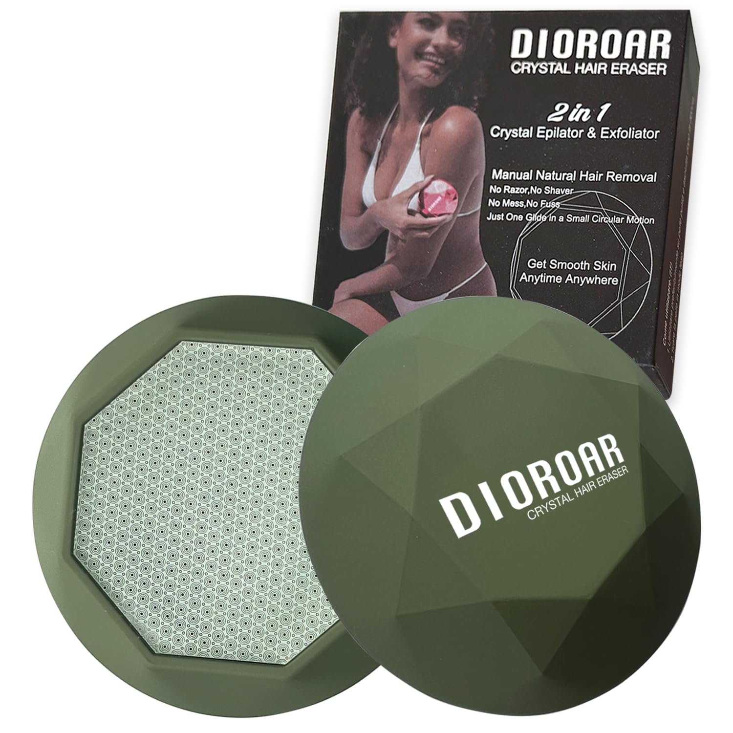 DIOROAR Crystal Hair Eraser for Women,Upgraded Painless Crystal Hair Remover Diamond,Effective Nano Glass Hair Removal Stone Exfoliation without Shaver,Natural Epilator for Silky Skin(Olive Green) 1