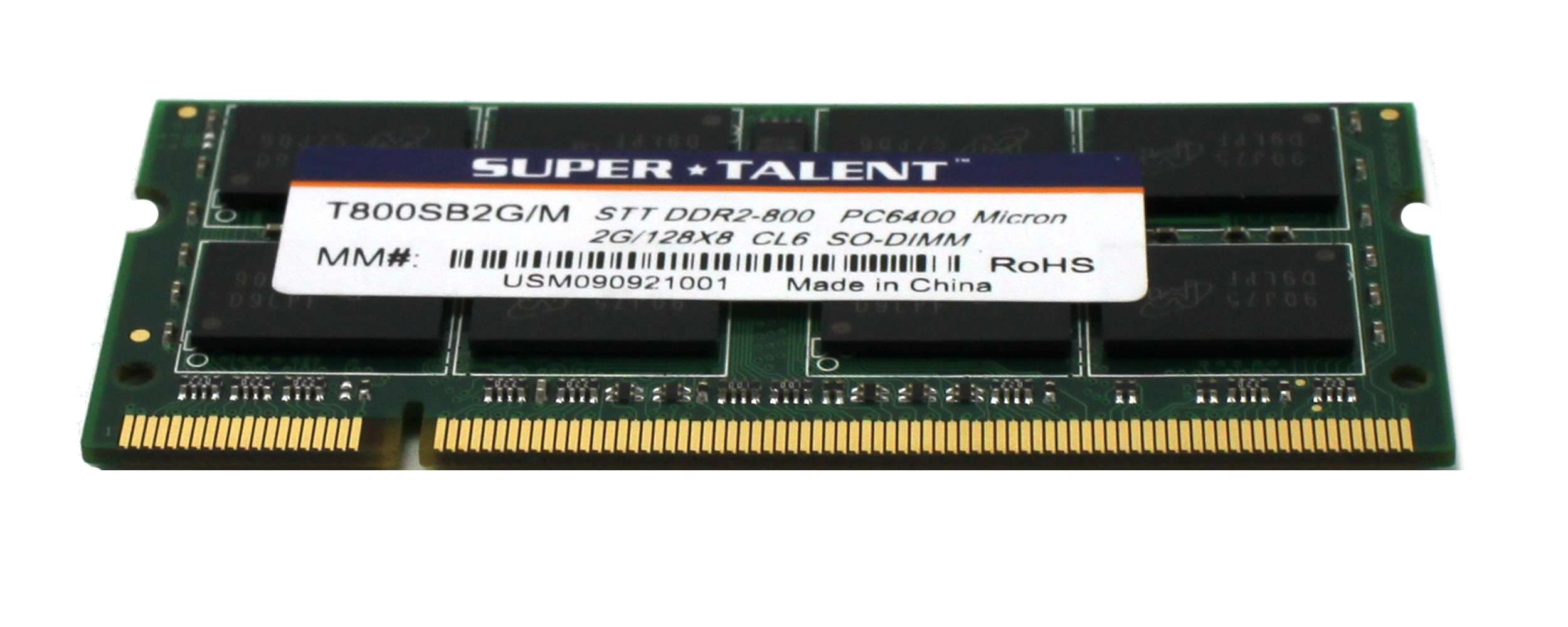 Super Talent DDR2-800 SODIMM 2GB/128x8 Micron Chip Notebook Memory T800SB2G/M, Bulk 6