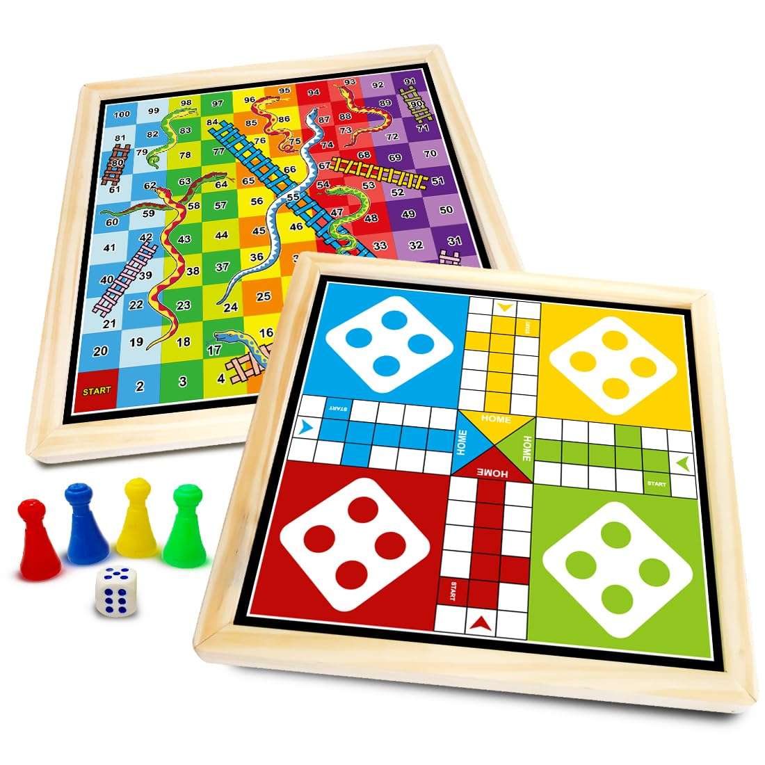 Wembley 2-in-1 Ludo Snake and Ladder Jumbo Wooden Board Game| Magnetic Ludo and Snake and Ladder Game Set| Vibrant Multiplayer Game for Kids & Adults| Smooth & Durable Indoor Board Game Set 1