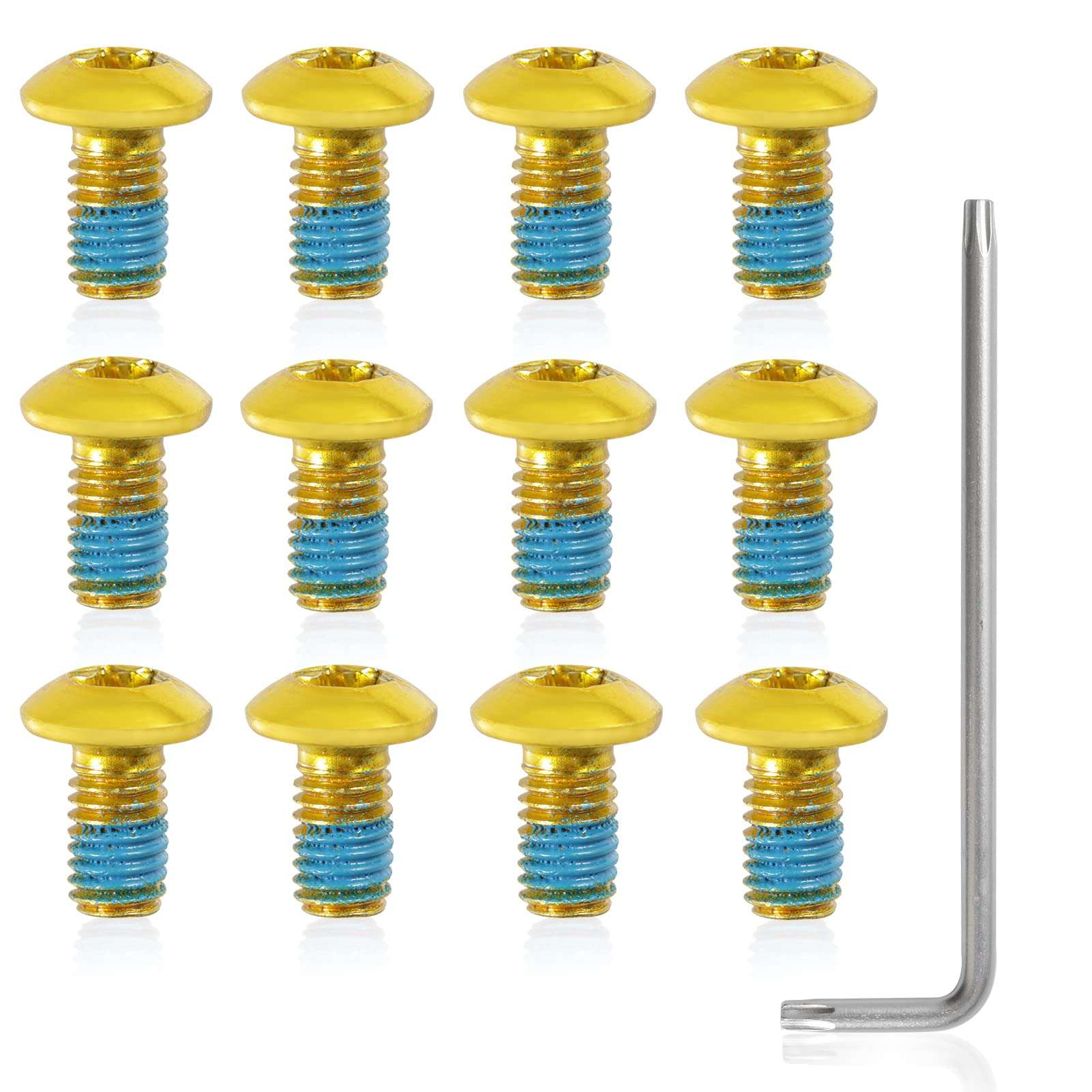 SPEEDWOX 12 Pcs Bicycle Rotor Screws, Disc Brake Rotor Bolts M5x10mm, MTB Rotor Bolts Gold with T25 Star Wrench for Road Bike 1
