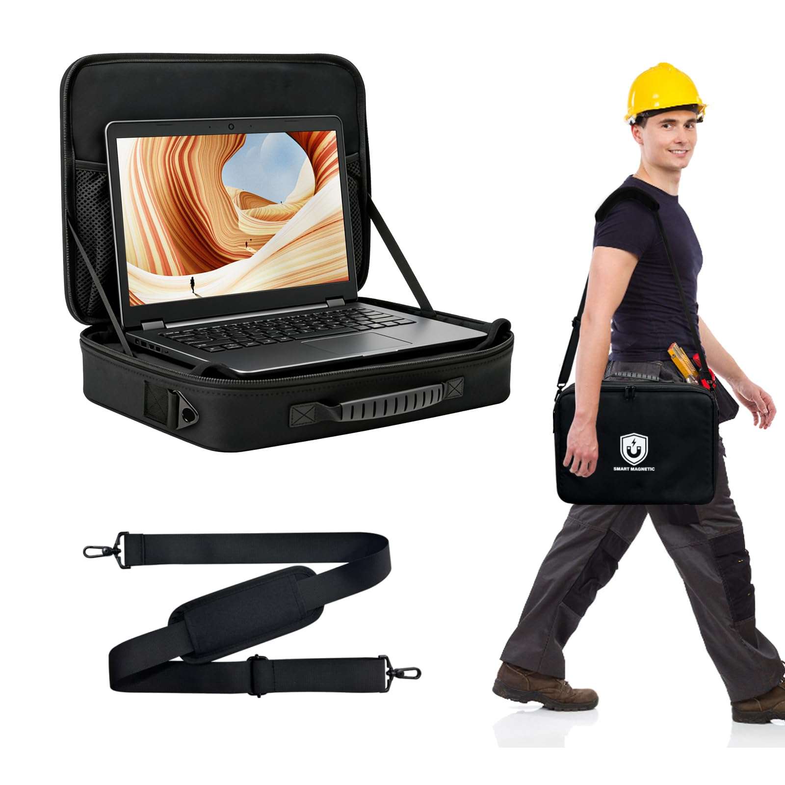 Magnetic Portable Laptop Stand for Technicians, 18-Magnet Hands-Free Workstation, Rated to 60 lbs Magnetic Toolbox, Heavy-Duty Laptop Stand & Tool Organizer, Attach to Trucks, HVAC, Walls, Engineers 1