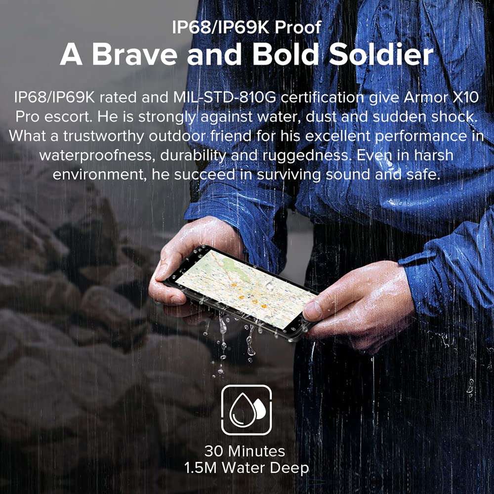 Ulefone Armor X10 Pro Rugged Smartphone Unlocked, Android 11 Octa-core 4GB + 64GB Waterproof Cell Phone, 5.5" HD+ Screen 4800mAh Battery 4G Unlocked Rugged Cell Phone 6