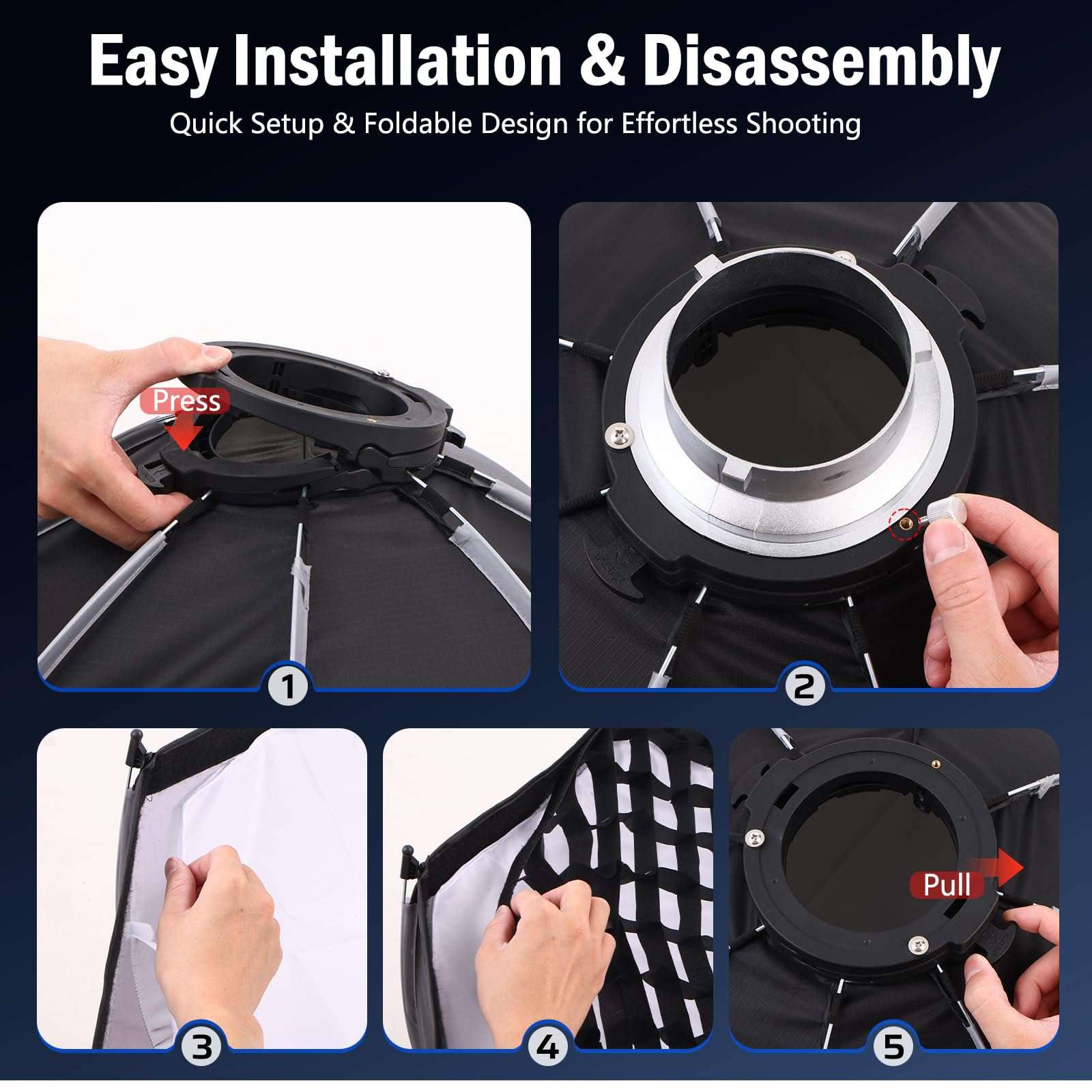 23.6"/60cm Bowens Mount Softbox, Quick Release Octagonal Softbox with Honeycomb Grid, Light Diffusers, Carrying Bag, Professional Soft Box for Studio Photography Lighting Flash 3