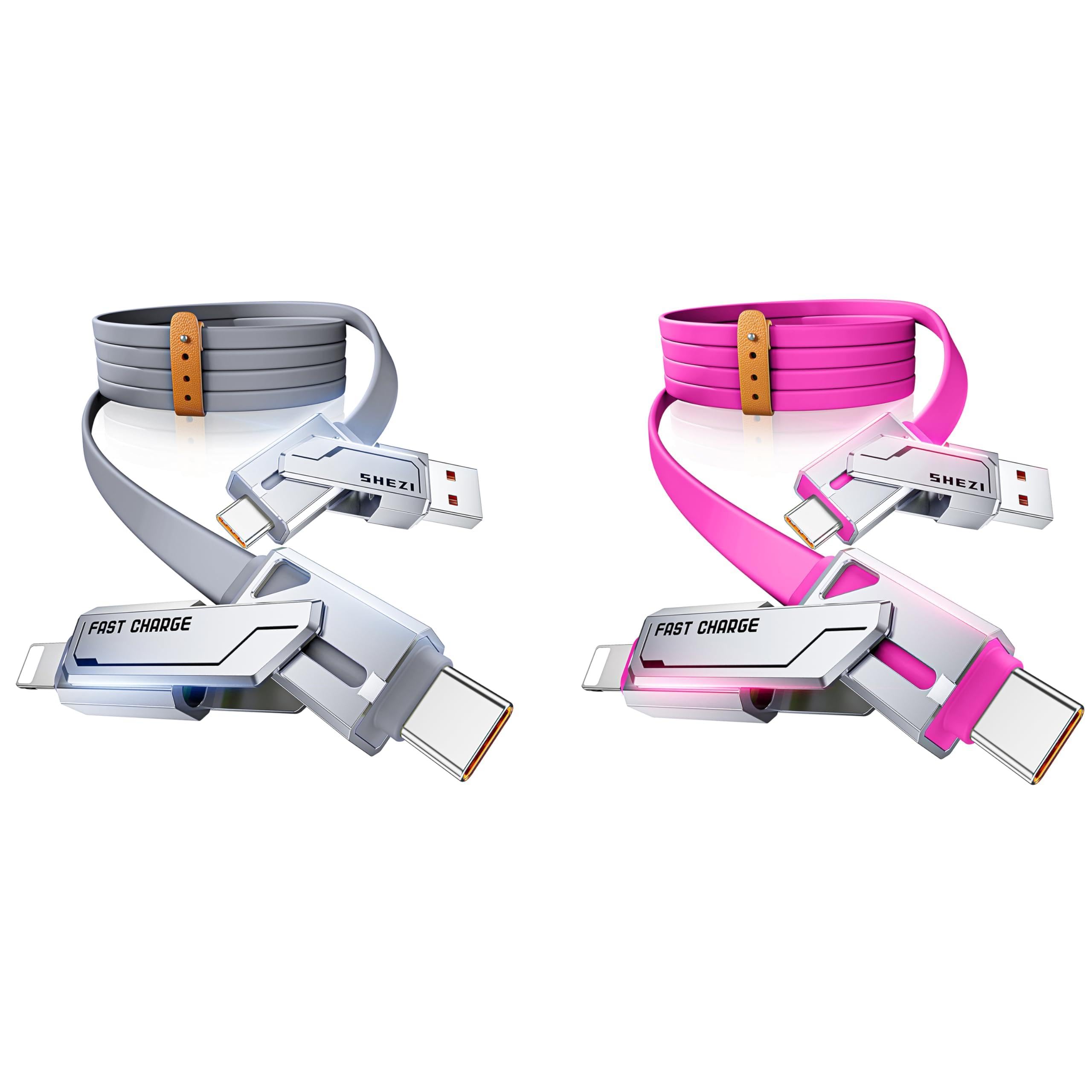 SHEZI 2 Pack Cable Bundle, 4 in 1 240W USB C Cable(Pink) with 4 in 1 USB C Cable 240W 5FT(Grey) Bundle 2