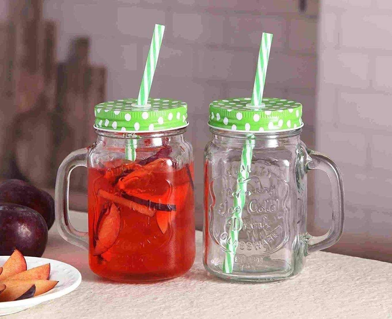 wellxo Glass Mason Jar with Straw, 430 ml Set of 2 mocktail jar/Smoothie jar 4