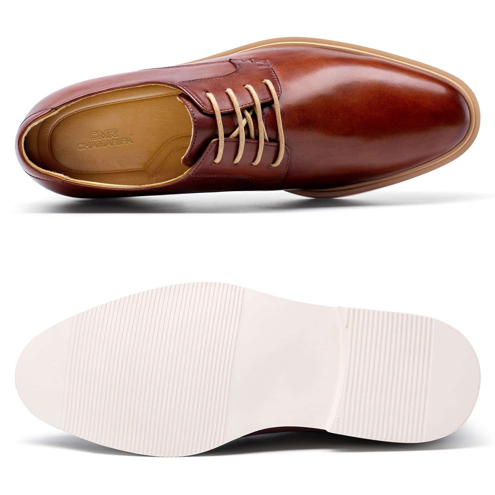 CHAMARIPA Men's Height Increasing Derby Shoes, Genuine Calfskin Leather Elevator Shoes That Make You 7 CM / 2.76 Inches Taller, Brown, H3D209B0031D, size11.5. 4