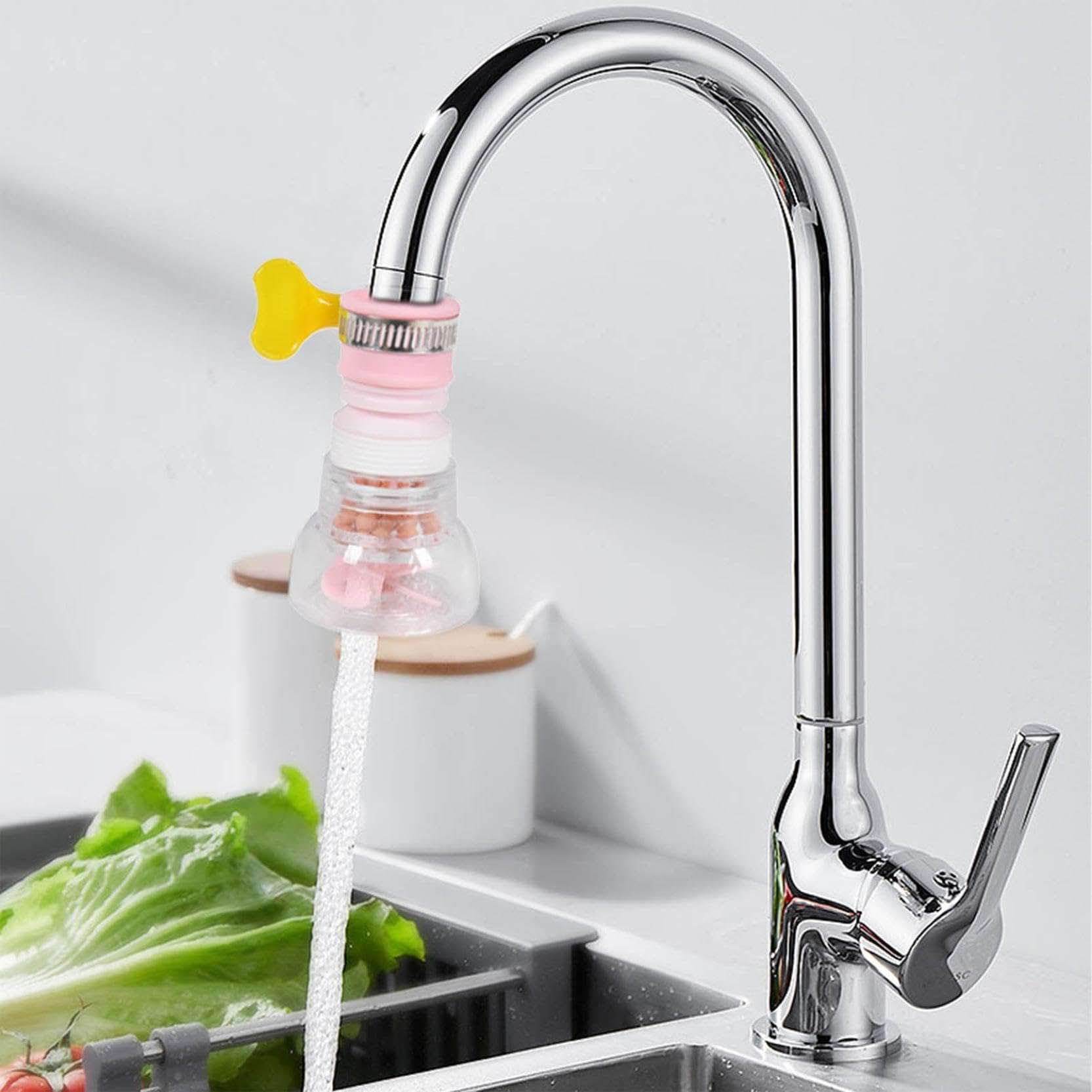 1PC Small Water Filter, Portable Faucet Splashing Proof Head Multicolor Kitchen Water Purification Filter Useful Powerful Kitchen and Bathroom Retractable Rotating Showerhead (1PC Pink) 4