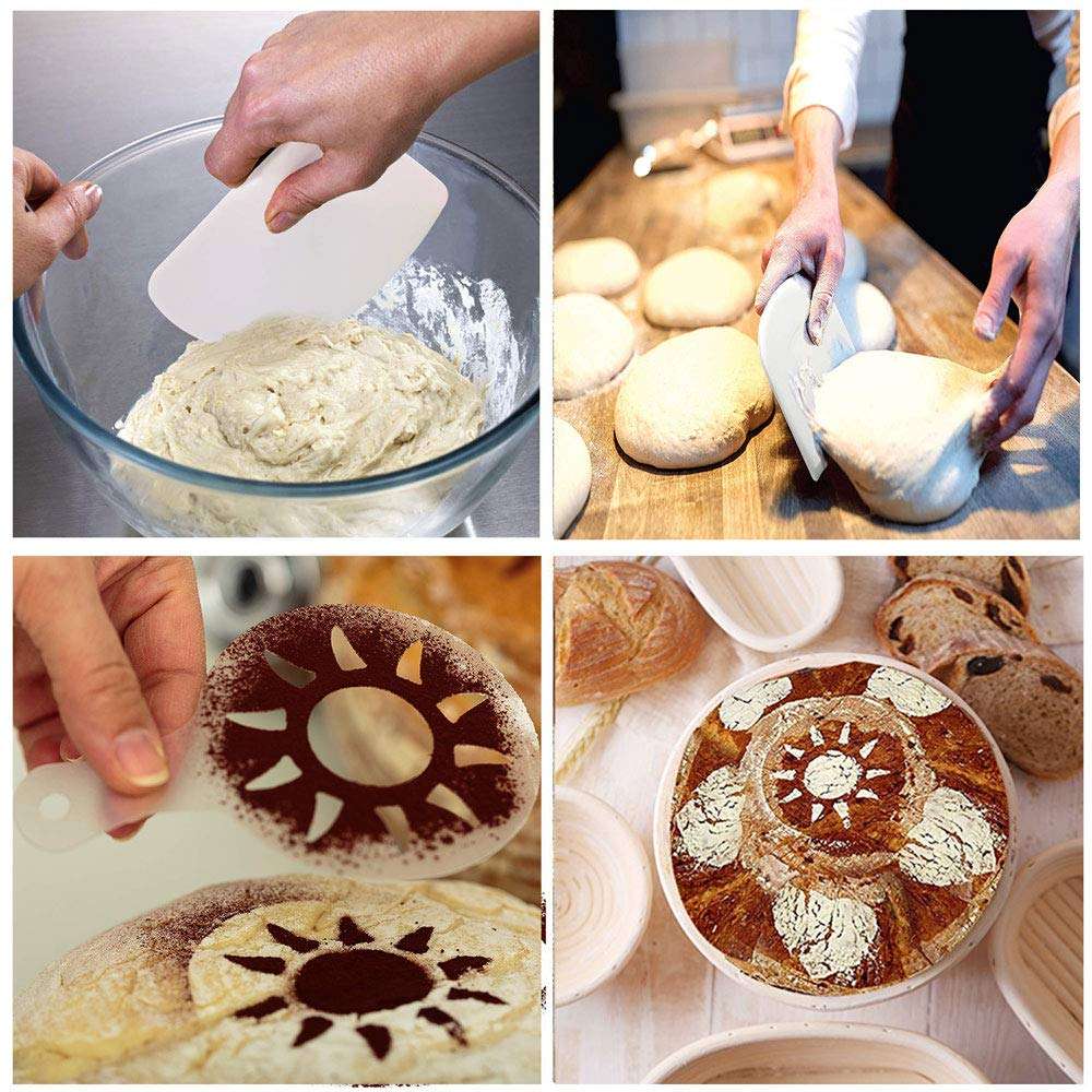 Banneton Bread Proofing Basket With Baking Tools, Round 9" Sourdough Bread Proofing Kit With Handmade Rattan Basket for Bread Baking, 7 pack Bread Making Tools Supplies Set for Home Bakers Starter 6