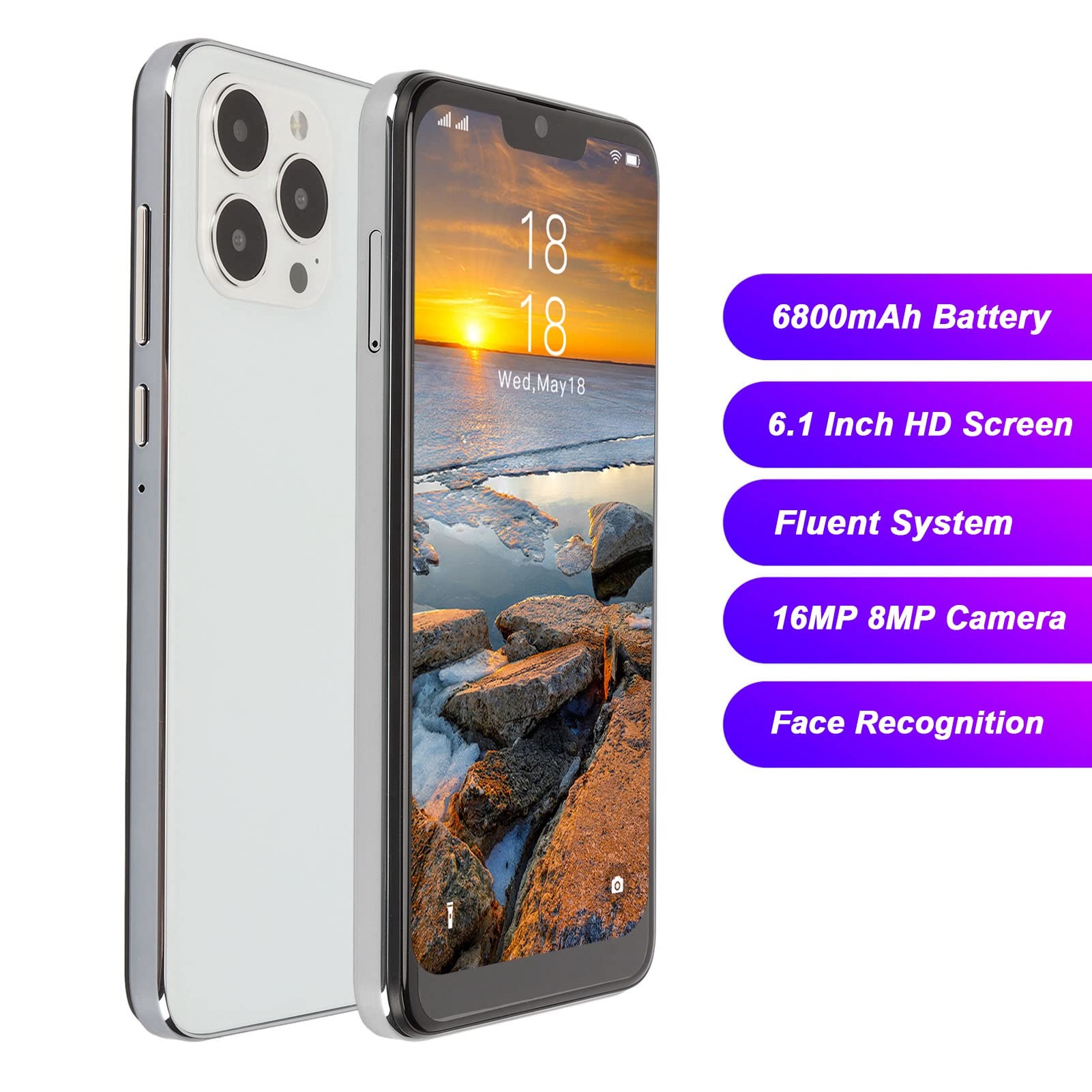 Unlocked Smartphone, MTK6889 Deca Core 16MP Rear 8MP Front Camera White 6.1 4GB RAM 32GB ROM 100-240V (US Plug) 5