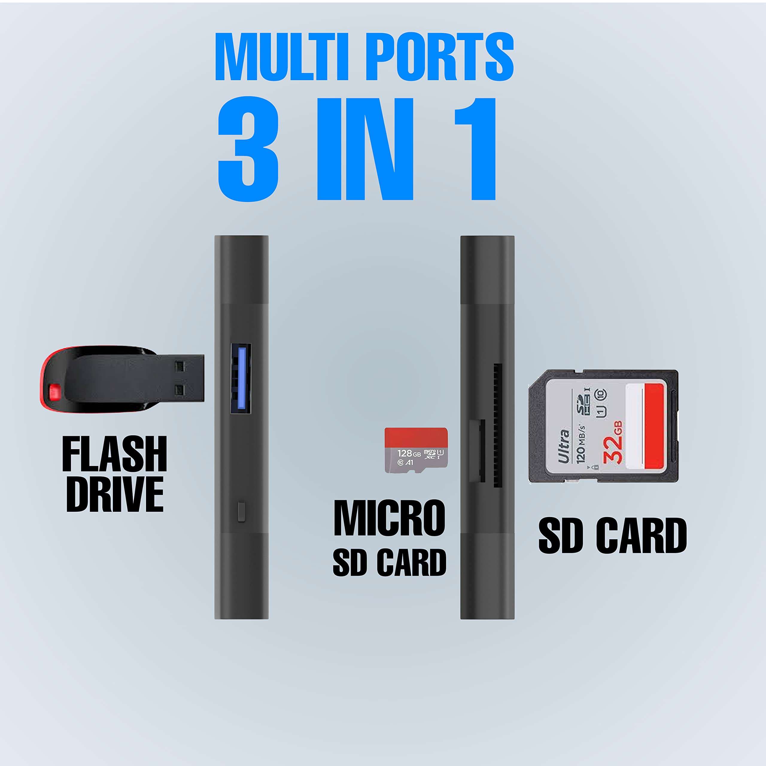QUANTUM OTG Card Reader and Hub with Type-C, USB & Micro USB Ports | Portable Memory Card Reader Supports USB Drives, TF, SD, Micro SD Cards QHM6570 4