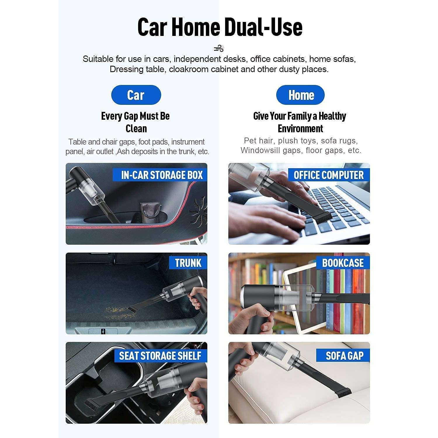 ZVONKO 120W 5500Pa Cordless Handheld Vacuum Cleaner Rechargeable Car Auto Home Duster Dual Use Mini Vacuum Cleaner 6