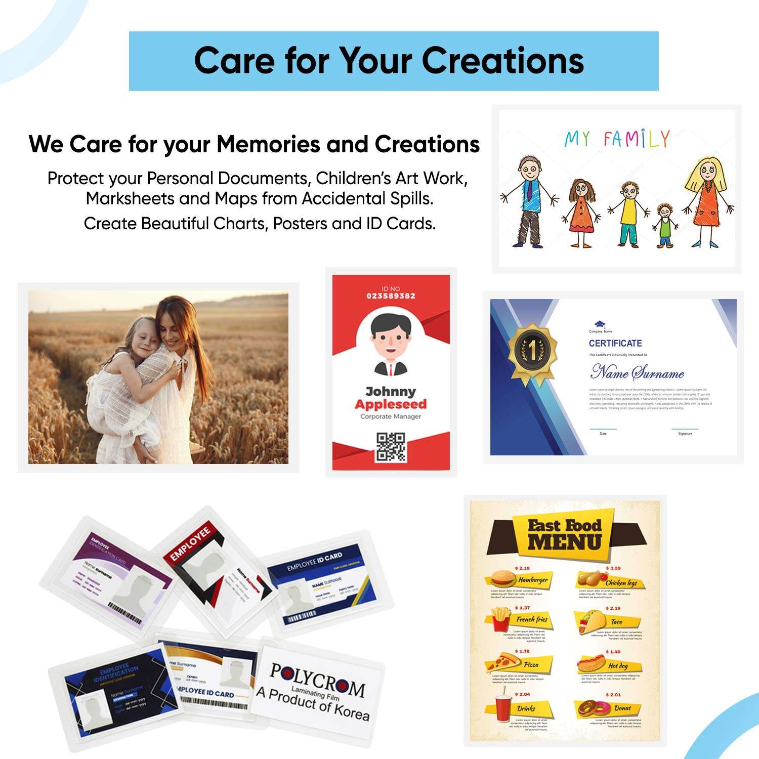 Polycrom Korean (A4 Size) Lamination Pouch Clear Glossy Thermal Transparent Waterproof 100 Sheets (Home & Office) 125 Microns 5