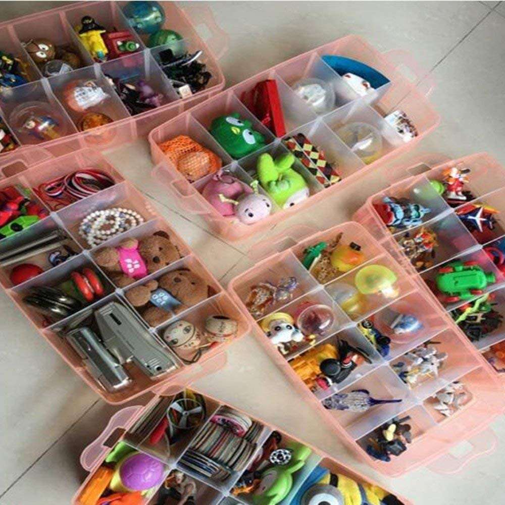 REETIK FASHION HUB 3 Layers 30 Grid Detachable Desktop Storage Box Transparent Plastic Storage Box Jewelry Organizer Holder Cabinets for Small Objects (30 Grid/Multicolor) 5