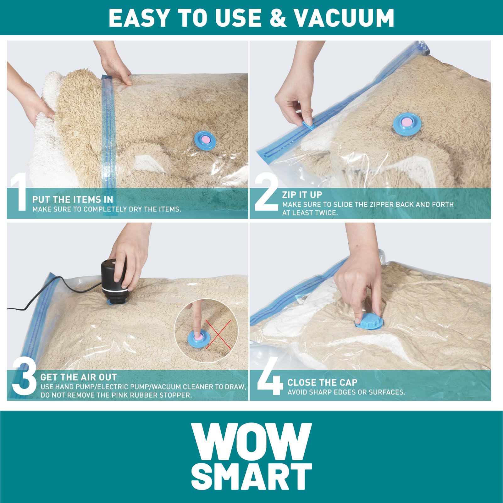WOW SMART Portable electric Pump for Vacuum Storage Bags for Compression Comforter, Clothing (Storage Bags Not Included) 4