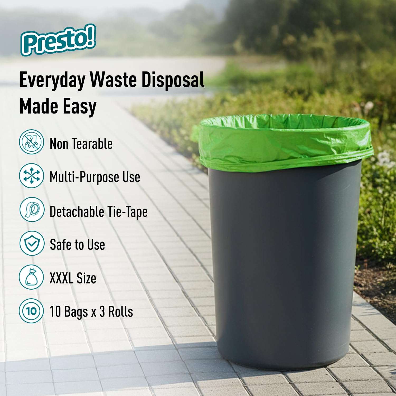 Amazon Brand - Presto! Garbage Bags | XXXL | 30 Count | 10 Bags x 3 Rolls | 42 x 48 In | For Dry & Wet Waste | Black 3