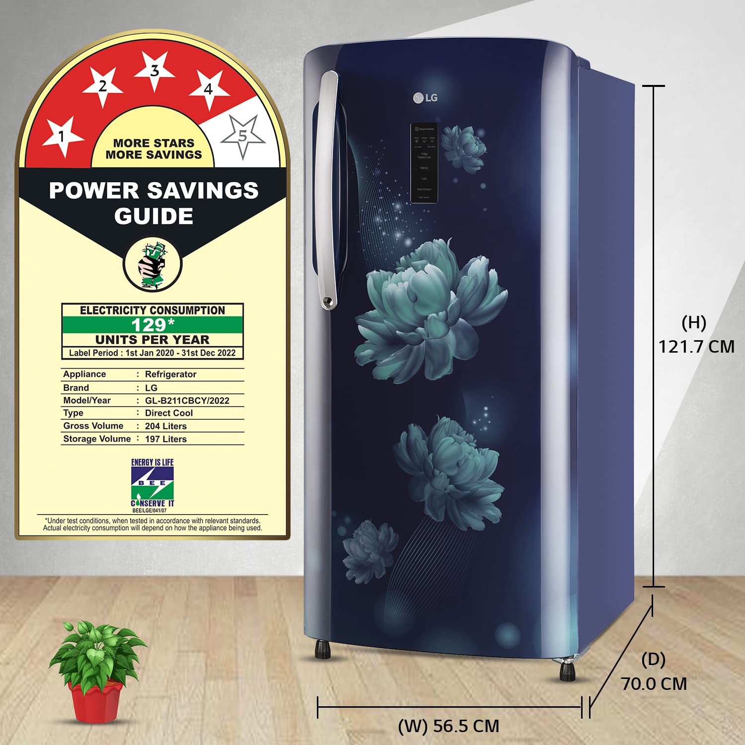 LG 204 L 4 Star Direct-Cool Inverter Single Door Refrigerator (‎‎GL-B211CBCY, Blue Charm, Smart Connect & Fast Ice Making) 6
