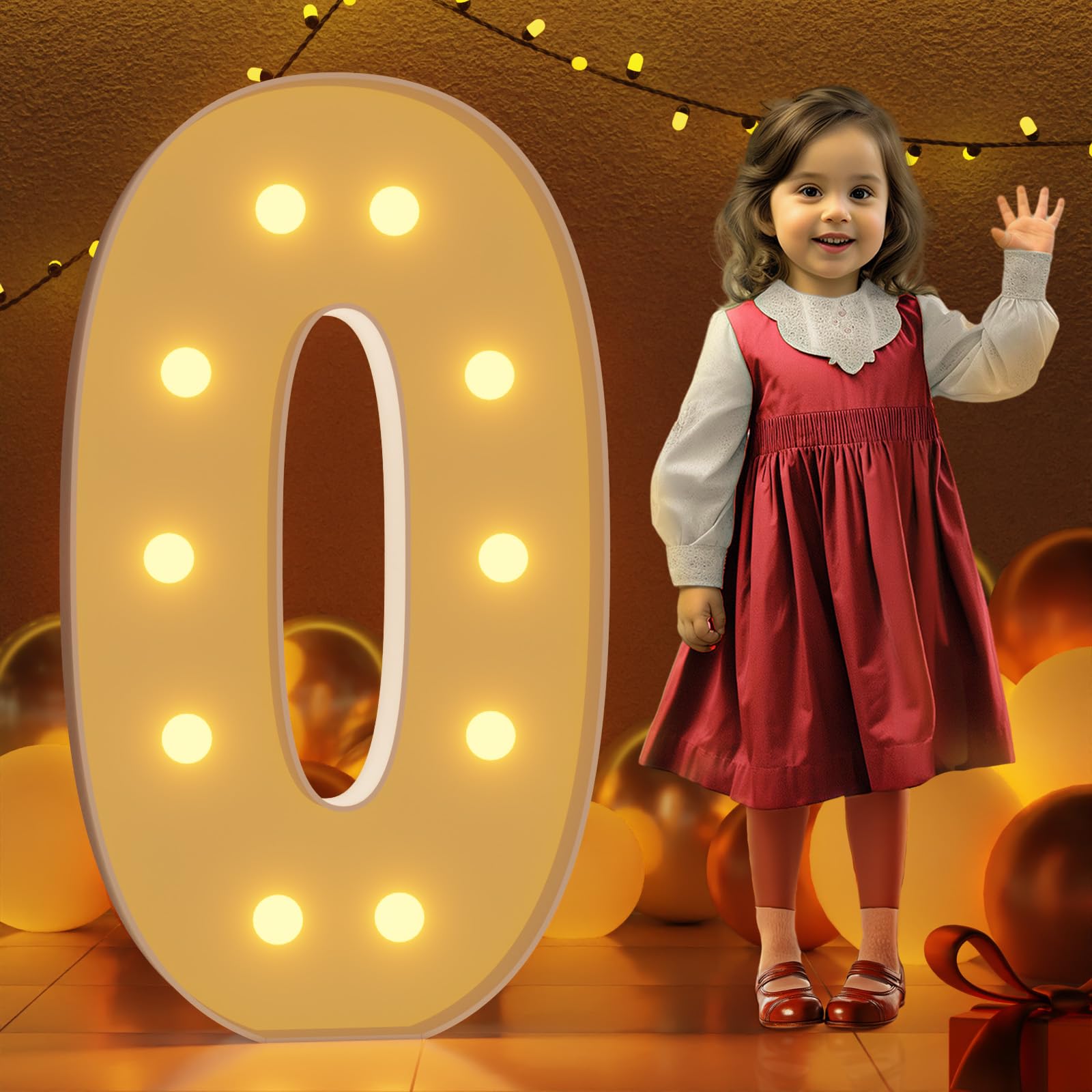 4FT Marquee Numbers, Light Up Numbers Letters, Mosaic Numbers for Balloons, Gaint Marquee Numbers, number 0 balloon for 30th 40th 50th 60th Birthday Decorations, Anniversary Party Decoration 1