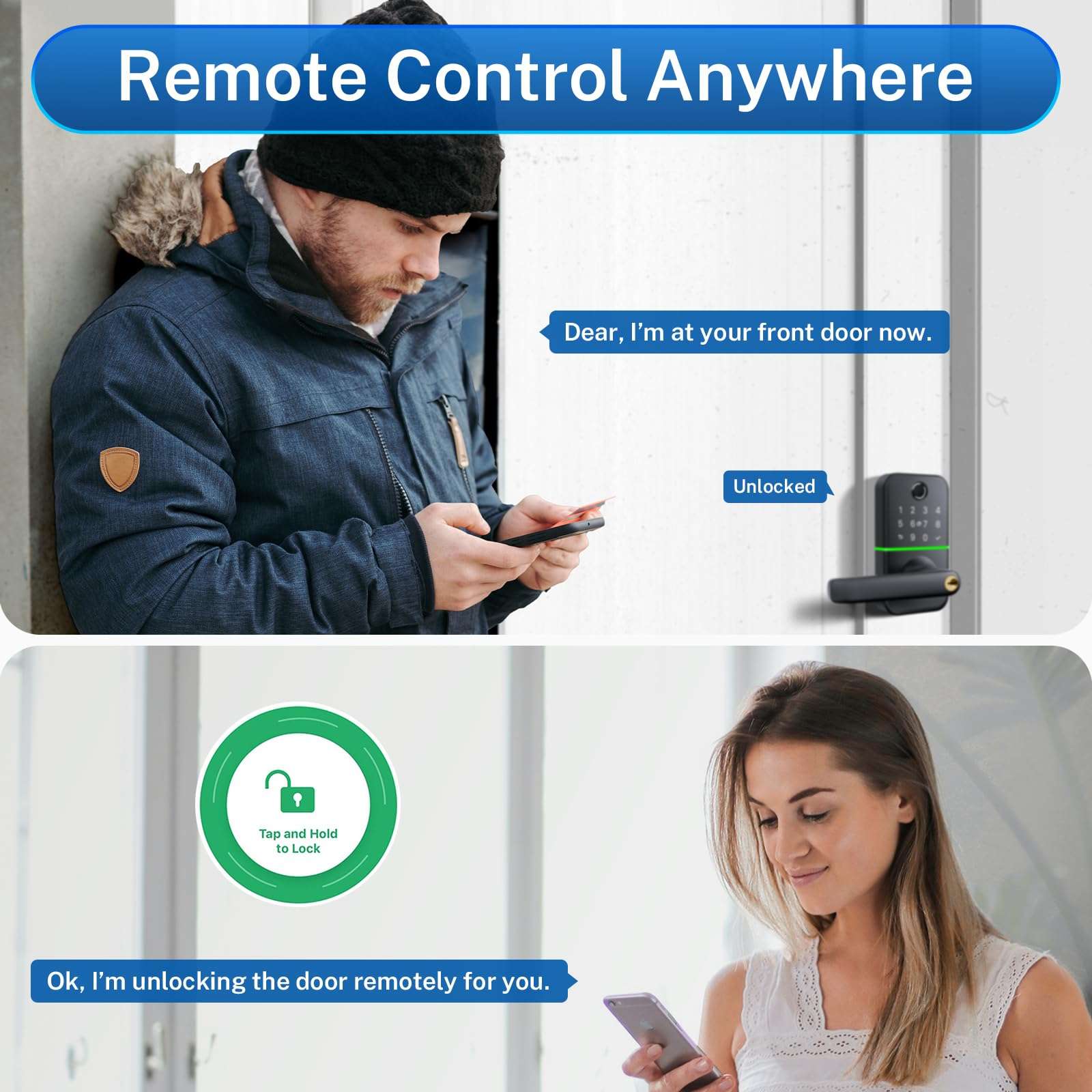 Wifi Smart Door Lock with Handle: Keyless Entry Door Lock Include Tuya Gateway, Wifi Door Handle Smart Lock, Remote Control Digital Lock for Front Door Anywhere, Compatible with Alexa to Voice Control 5