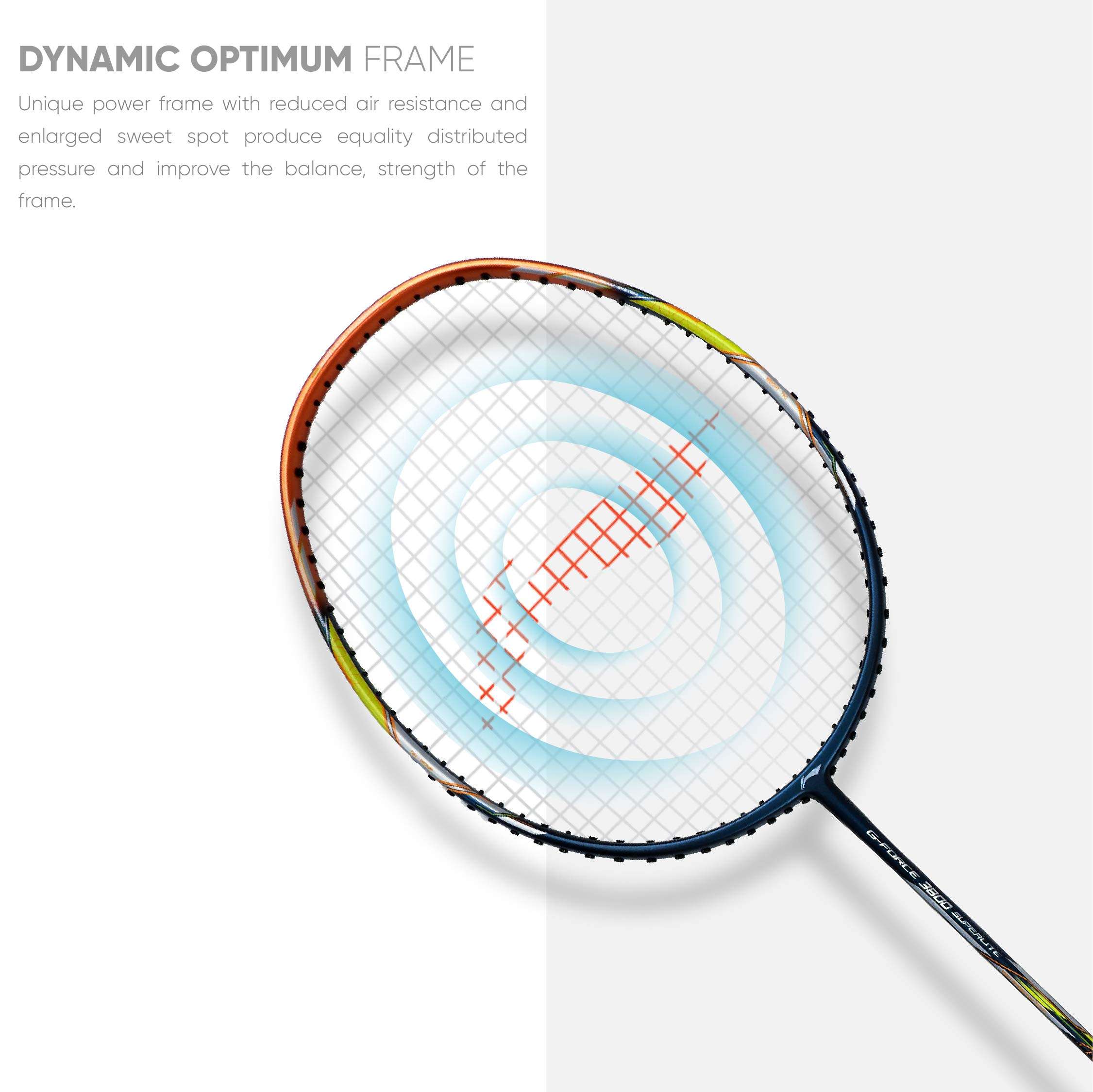 Li-Ning G - Force 3800 Superlite Carbon Fibre Strung Badminton Racket with Full Racket Cover (Navy/Copper) | For Intermediate Players | 79 grams | Maximum String Tension - 32lbs 4