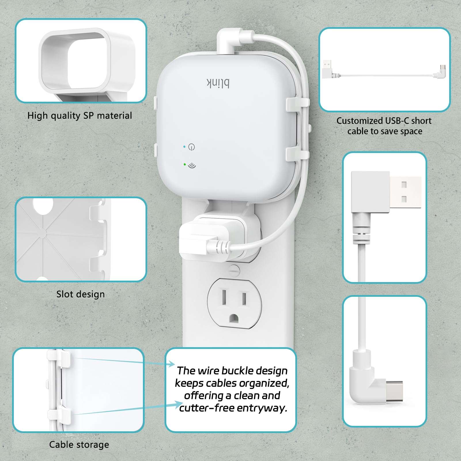 Huafly Wall Bracket for Blink Sync Module XR, with a Short Cable, Wall Holder for All-New Blink Sync Module XR fits Blink System, with No Messy Easy to Move, Save Space, Charging Plug is NOT Included 5