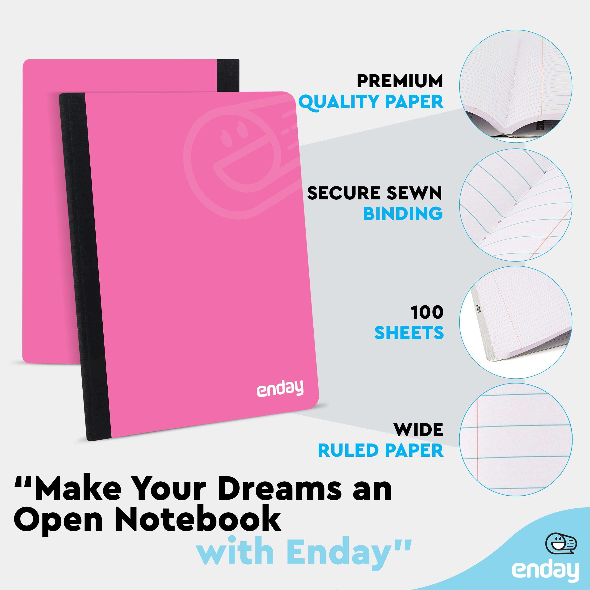 Enday Composition Notebooks Wide Ruled Paper, Hard Cover Composition Notebook, Premium Lined Composition Books, 100 Sheets Ruled Notebook, Pink and Yellow (2 Pack) 4