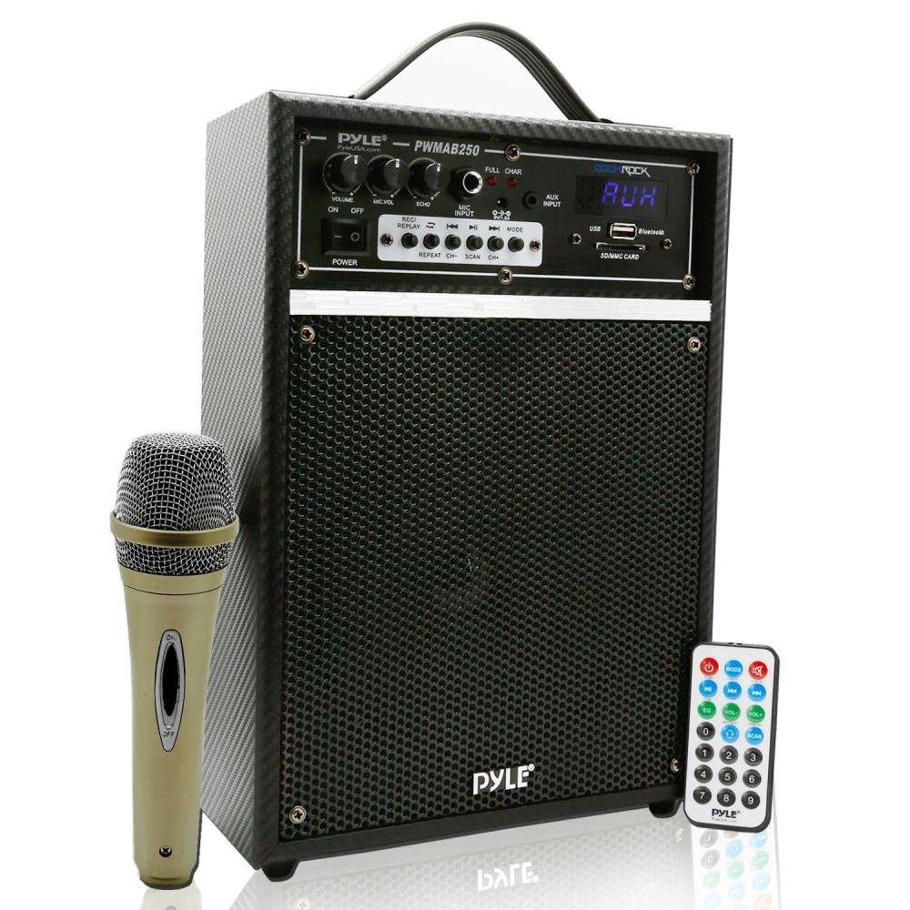 Pyle 300 Watt Outdoor Indoor Wireless Bluetooth Portable PA Speaker 6.5 inch Subwoofer Sound System with USB SD Card Reader, Rechargeable Battery, Wired Microphone, FM Radio, Remote - PWMAB250BK 1
