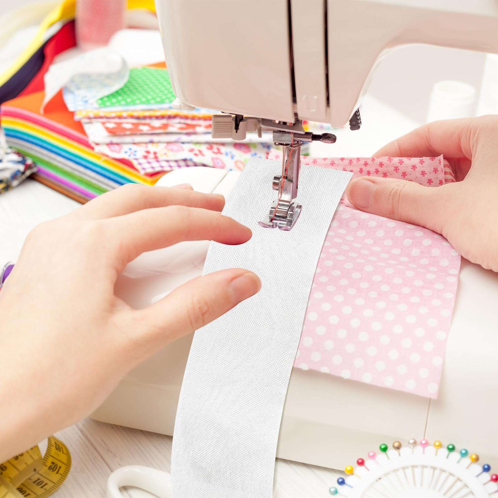 Breling Scrap Tape for Quilting 2 1/2 Inches 25 Yard Fabric Scraps Water Soluble Diagonal Seam Tape for Sewing, Easy Attachment(1 Roll) 6