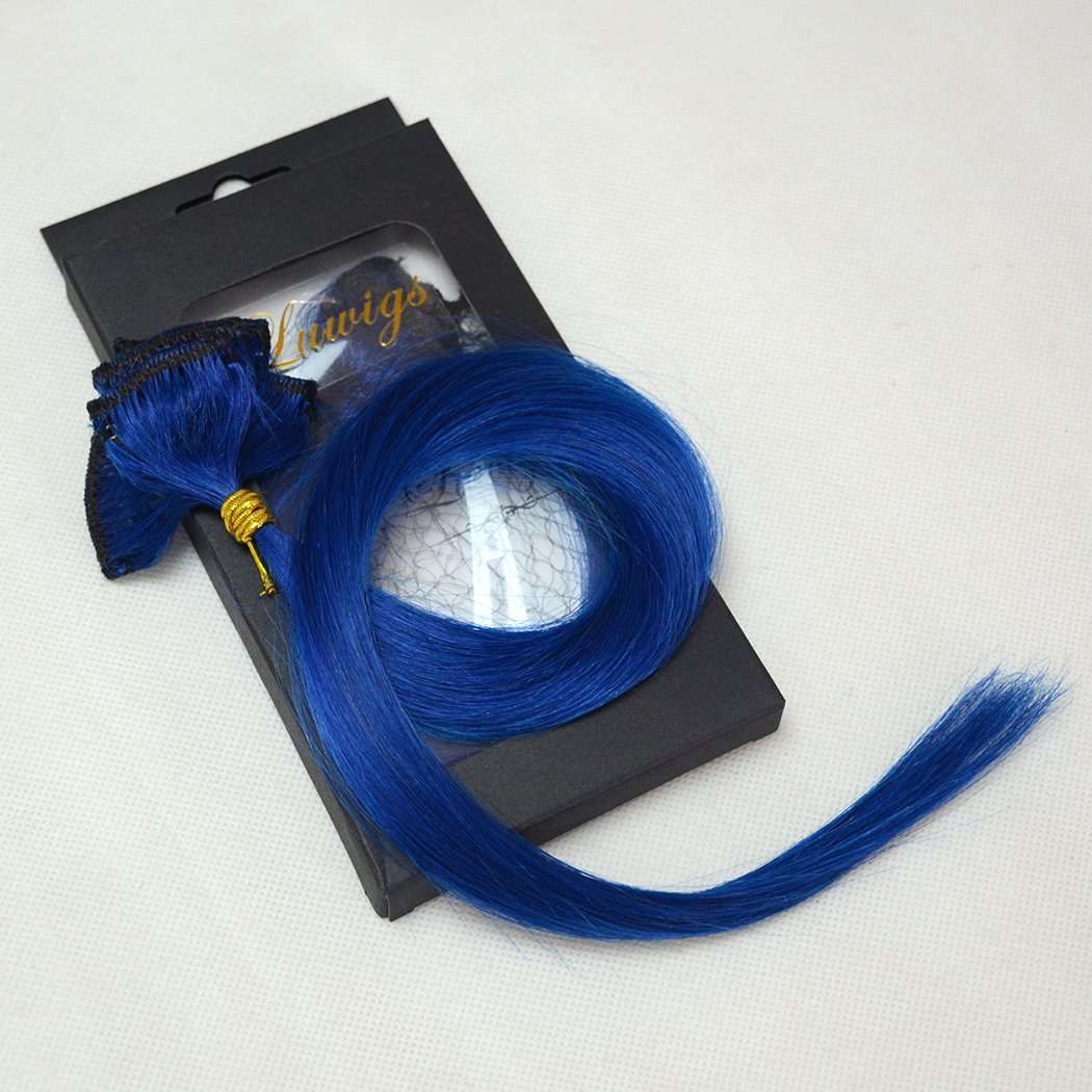 Luwigs 18inches Blue Clip in Hair Extensions Straight 100% Human Virgin Hair Fashion Hairpieces for Party Highlight 5pcs/set (18 inches, Blue) 4