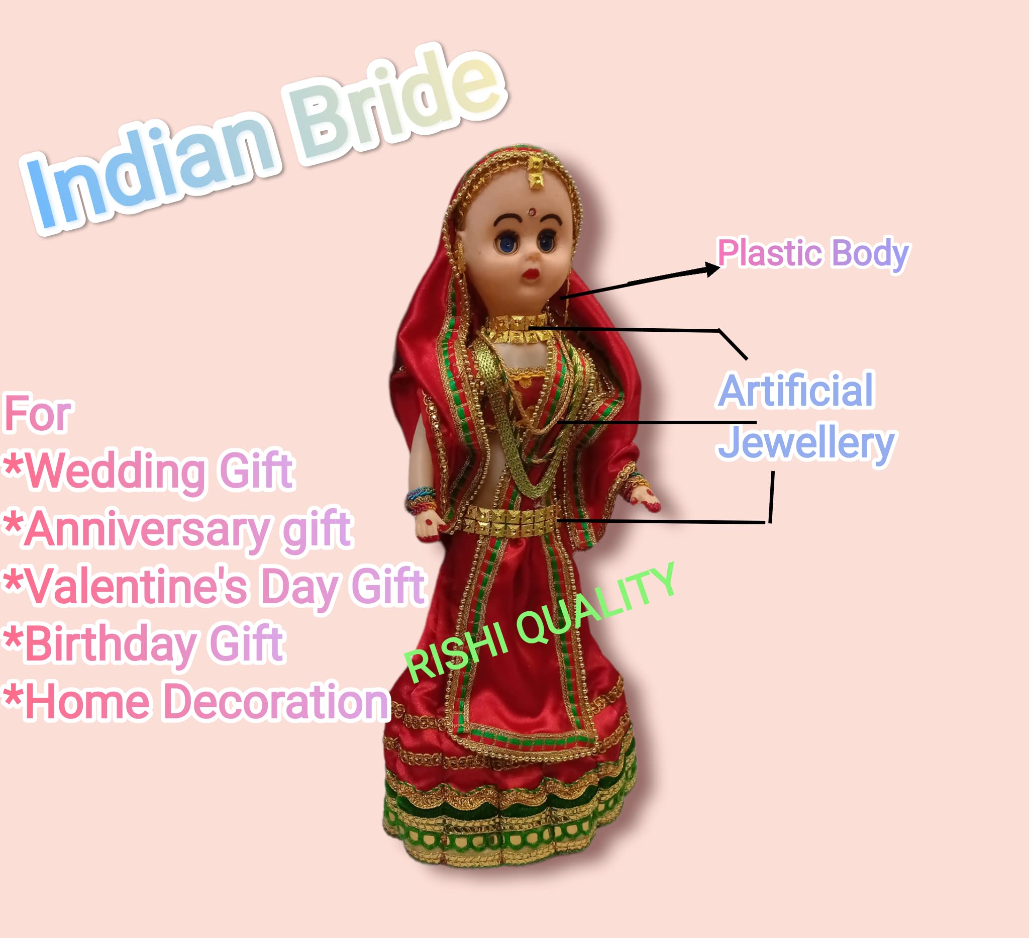 RISHI QUALITY Beautiful Bridal Doll Toy. Doll with Accessoires for Playing. Birthday Return, Wedding, Diwali Gift. (Bride Doll) 3