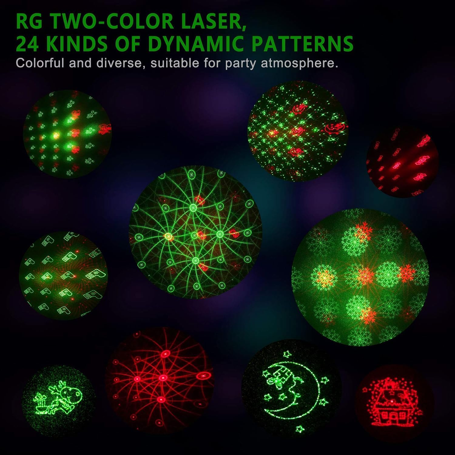 NUÜR Christmas Projector Lights Outdoor, Waterproof Christmas Light Projector with 24 Christmas Decorative Patterns, Remote Control with Timer, Holiday Projector Lights for Outdoor Garden Patio Wall 6