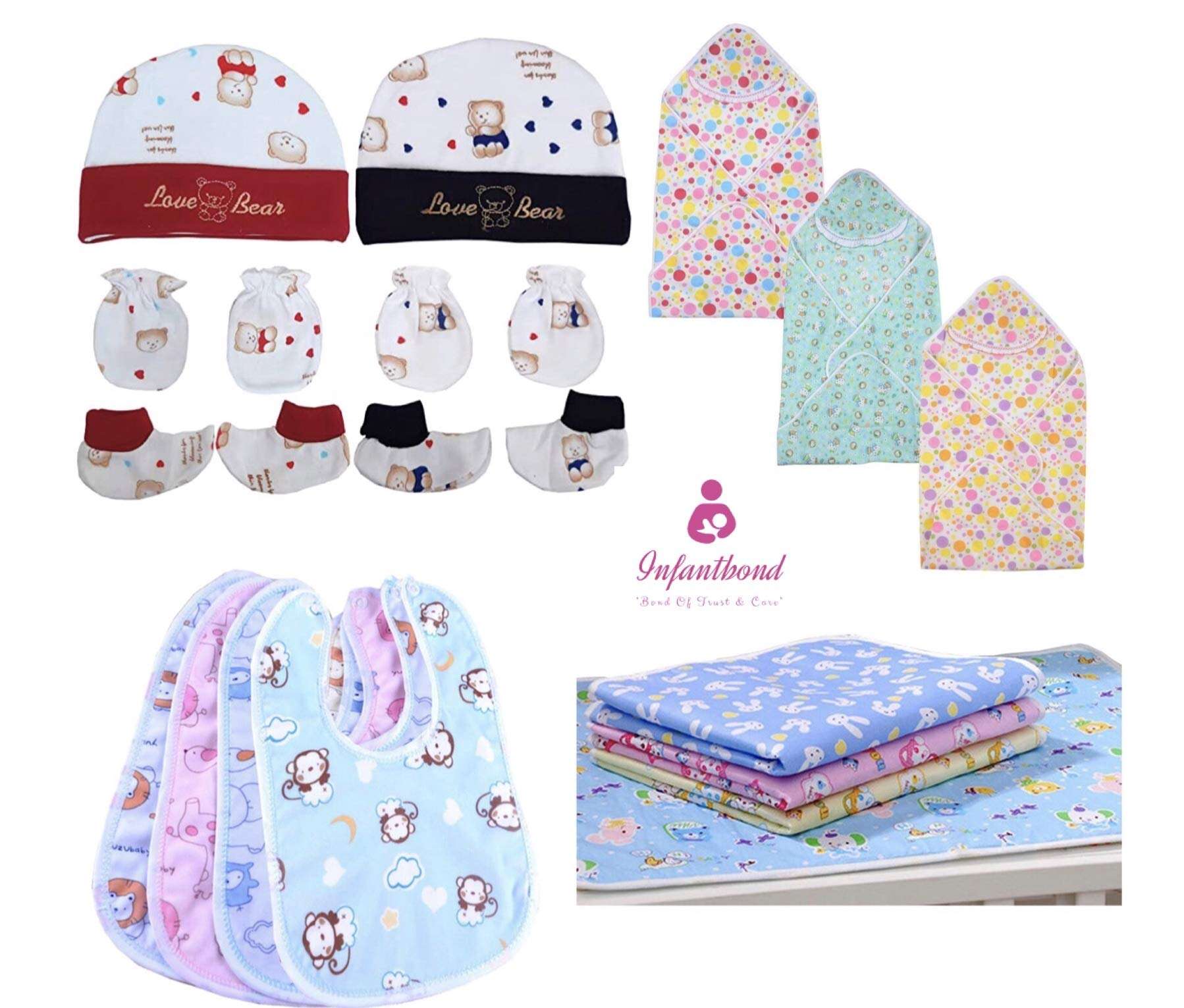 Infantbond New Born Baby's Combo of 17 Items All in One Daily Essentials Accessories (0-3 Months, Multicolour) 1