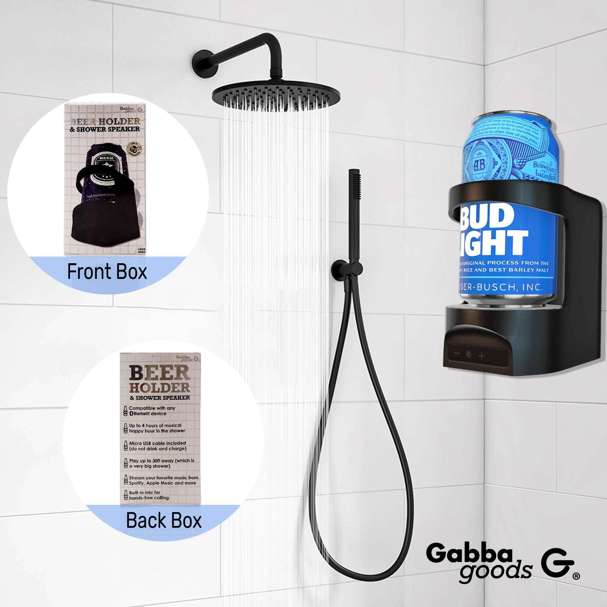Gabba Goods Beer Holder/Premium Shower Speaker Bluetooth 4.2 Wireless Portable Shower/Bath Water Resistant Beer Holder Speaker with Built in Microphone 5