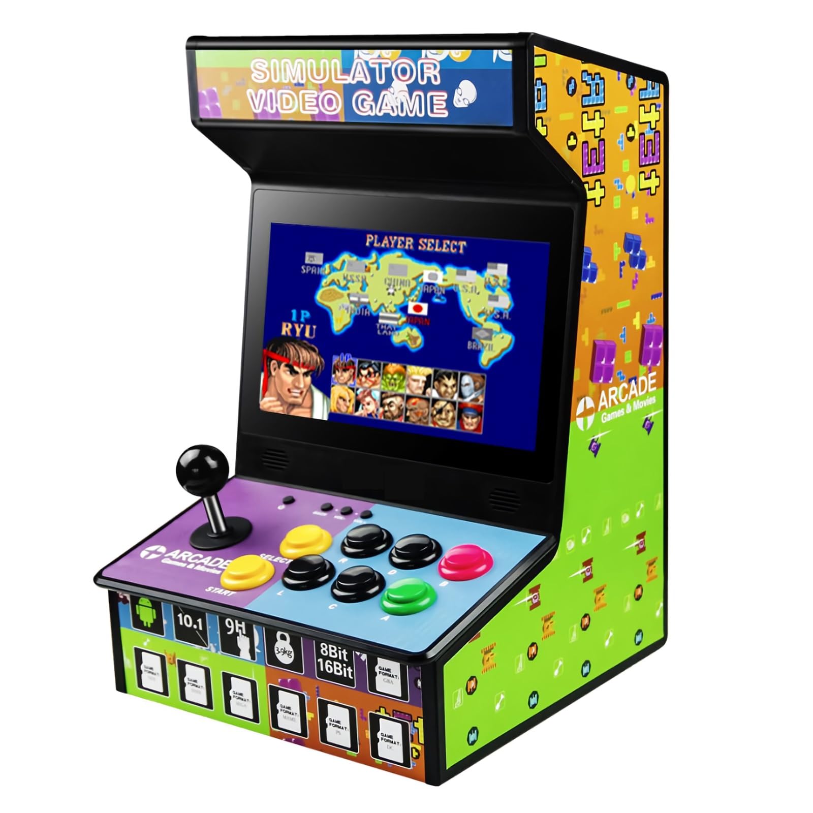 Handheld Arcade Game Console -10 Inch Mini Arcade Machine Cabinet - Classics Mini Player -Retro Games Included -Tabletop and Bartop Support for TV Output, Birthday Present Gift for Kids