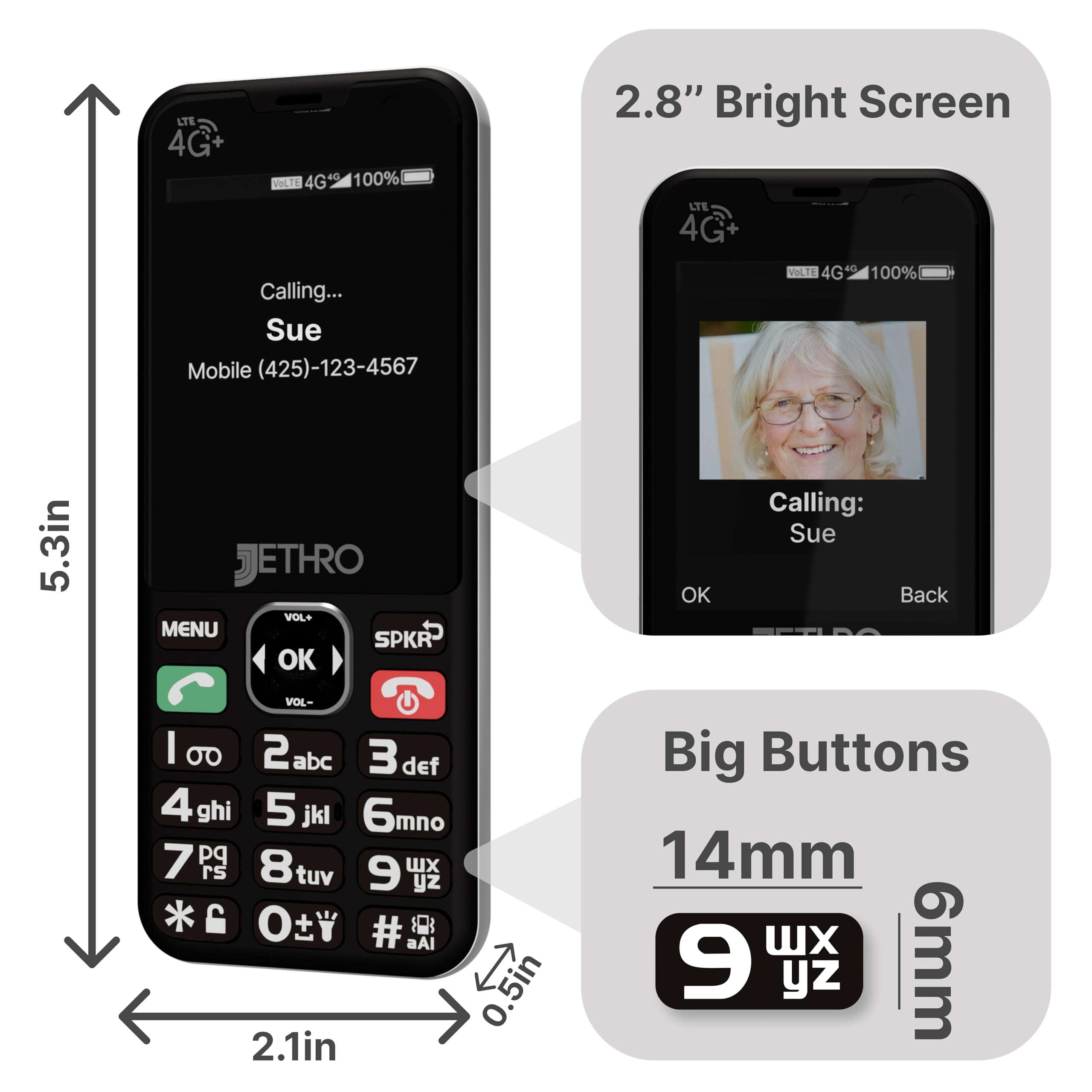 Jethro SC490 4G Large Button Senior Cell Phone for Elderly + Unlimited Talk, Text & 500MB of High-Speed Data (30 Day Plan) 3