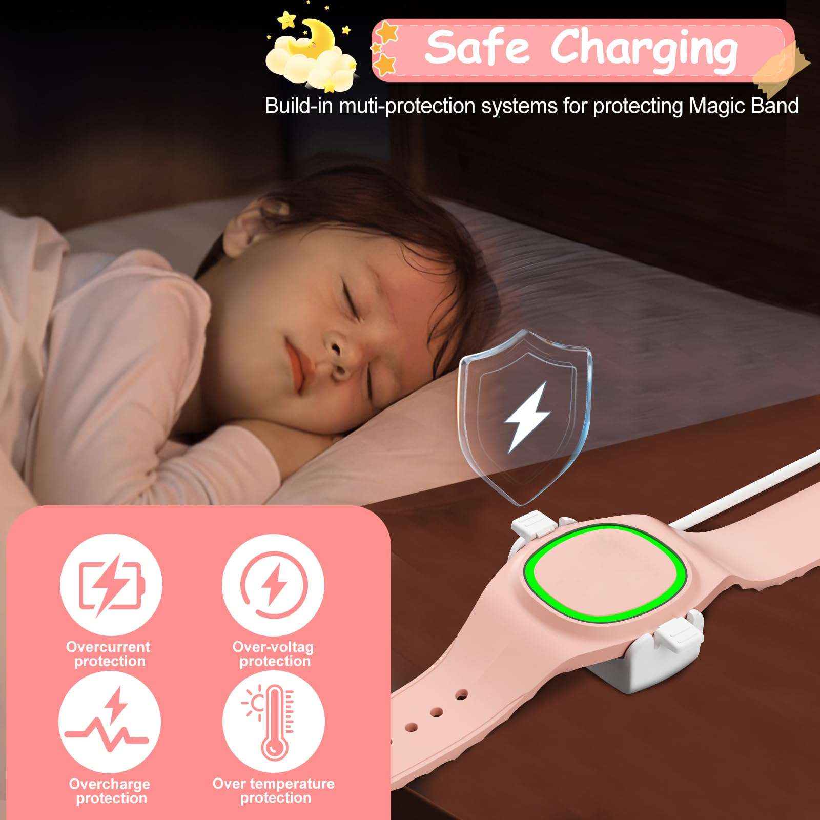 3 Pack Compatible with Magic Band Plus Charger & 6 Pack Locks, 3.3FT Replacement Charger Only Compatible with Disney-Magic Band+, Multi-Color Security Clips Protectors 5