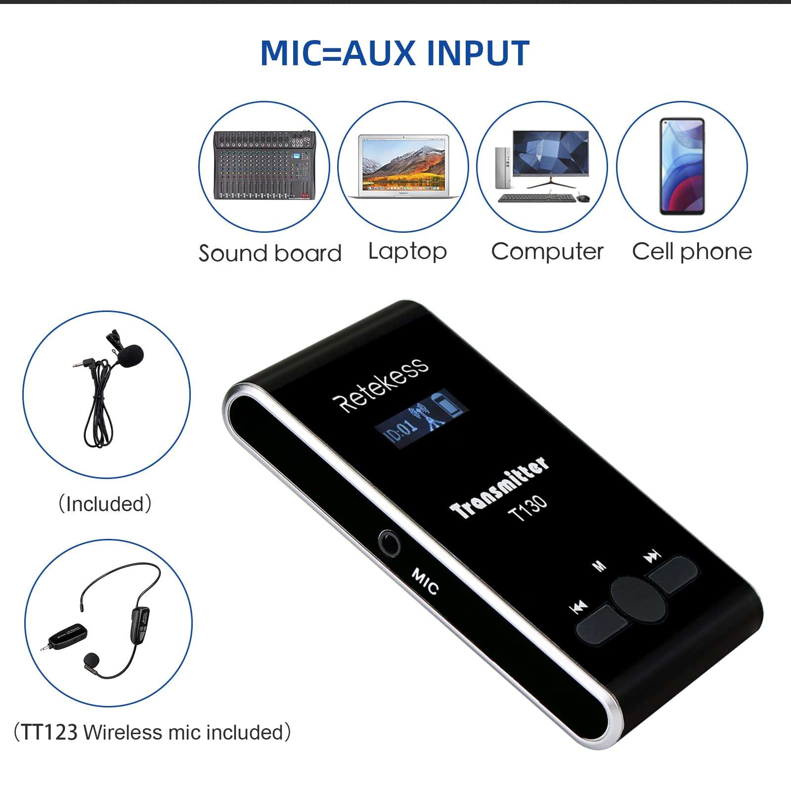 Retekess T130 Wireless Tour Guide Systern TT126 2 Way Communication Device,Clear Sound Quality, Factory Tour Guide System with Two Way Audio for Plant, School 4