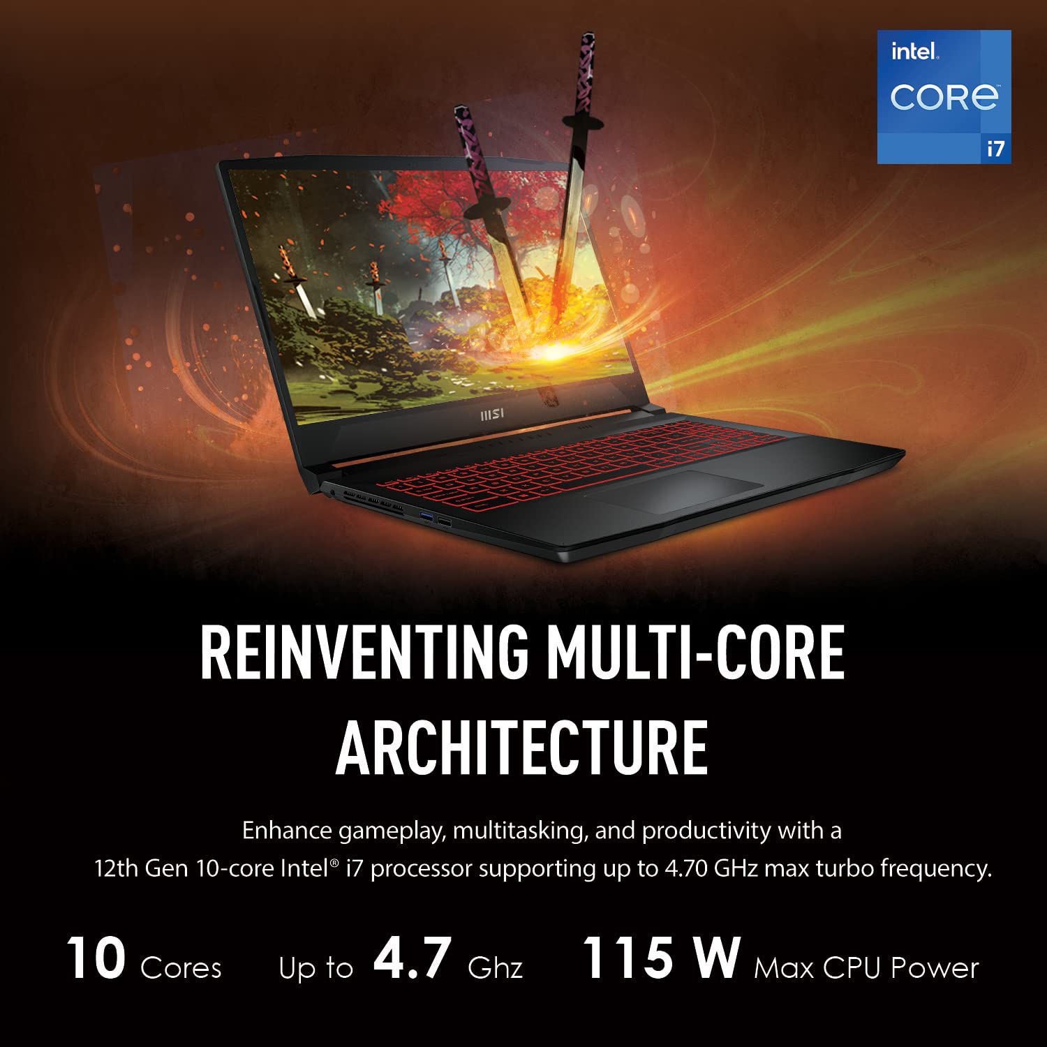 MSI Katana GF66 15.6" 144Hz FHD Gaming Laptop: Intel Core i7-12650H RTX 3050 Ti 16GB 512GB NVMe SSD, Type-C USB 3.2 Gen 1, High-ResoluTion Audio, Cooler Boost 5, Win11 Home: Black 12UD-436 3