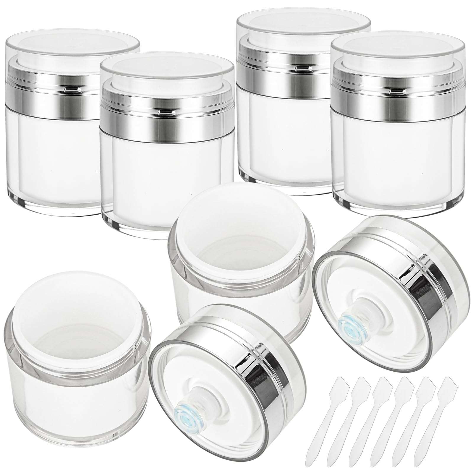 CertBuy 6 Pack Airless Pump Jar 1.7oz, Leak Proof Moisturizer Pump Dispenser, Cosmetic Container Airless Pump Jar, Travel Size Acrylic Moisturizer Container with Pump for Creams Gels & Lotions 1