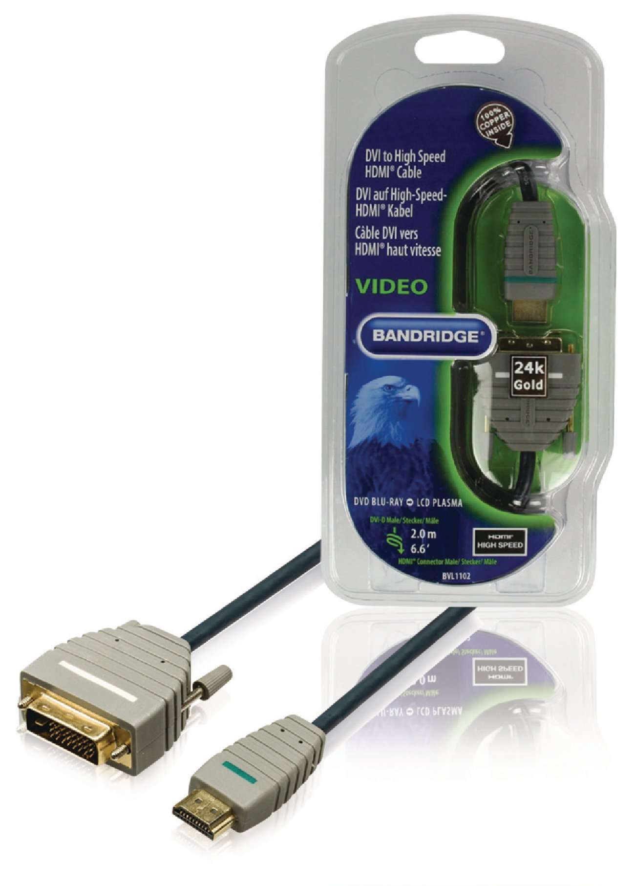 BANDRIDGE DVI TO HDMI Cable, High Speed, Support 1080p, Compatible Monitor, Home Theatre, More, (2 Meter) 3